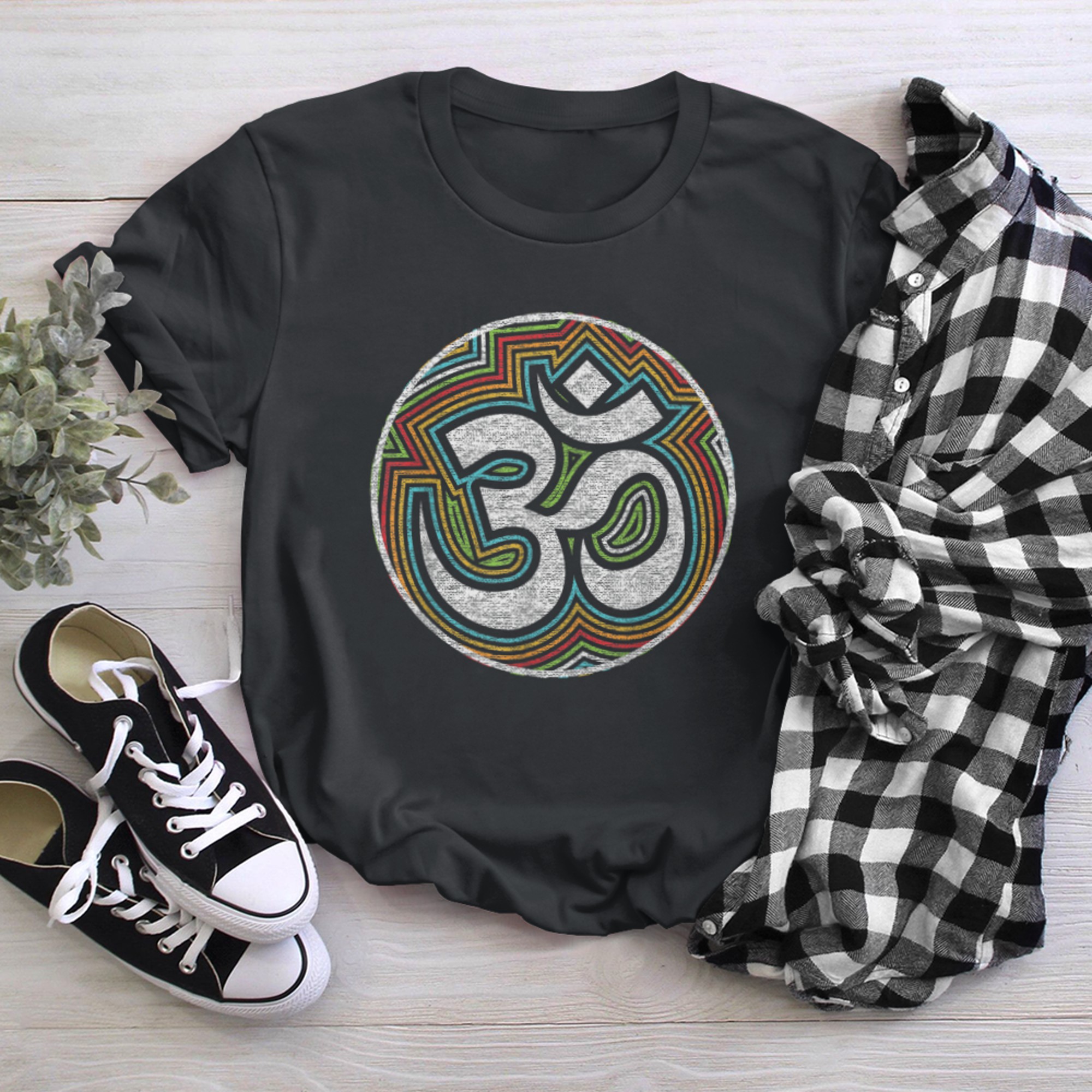 Om Ohm Yoga Symbol Retro Vintage Meditation Graphic Yoga t-shirt black