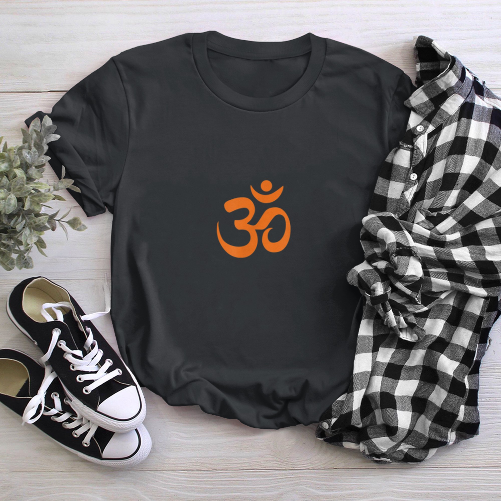 Om Omkar Aum Symbol Orange Graphic Spiritual Yoga Meditation t-shirt black