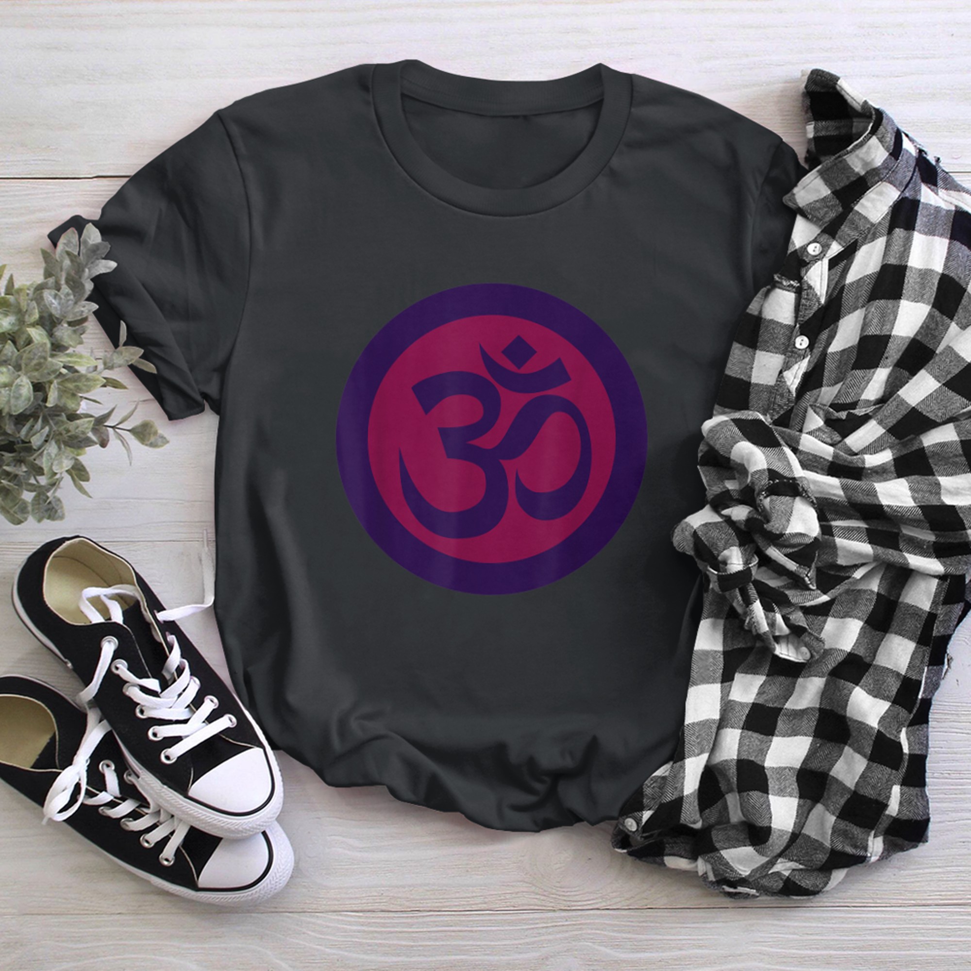 Om Symbol in Purple and Red Yoga t-shirt black