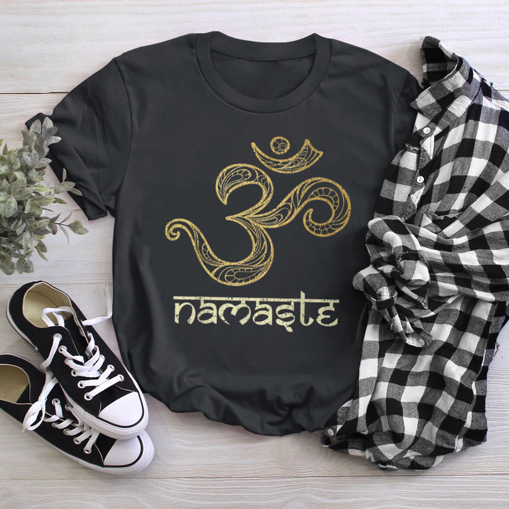 Om Symbol Shirt Namaste Yoga Meditation Gold Mandala Paisley t-shirt black