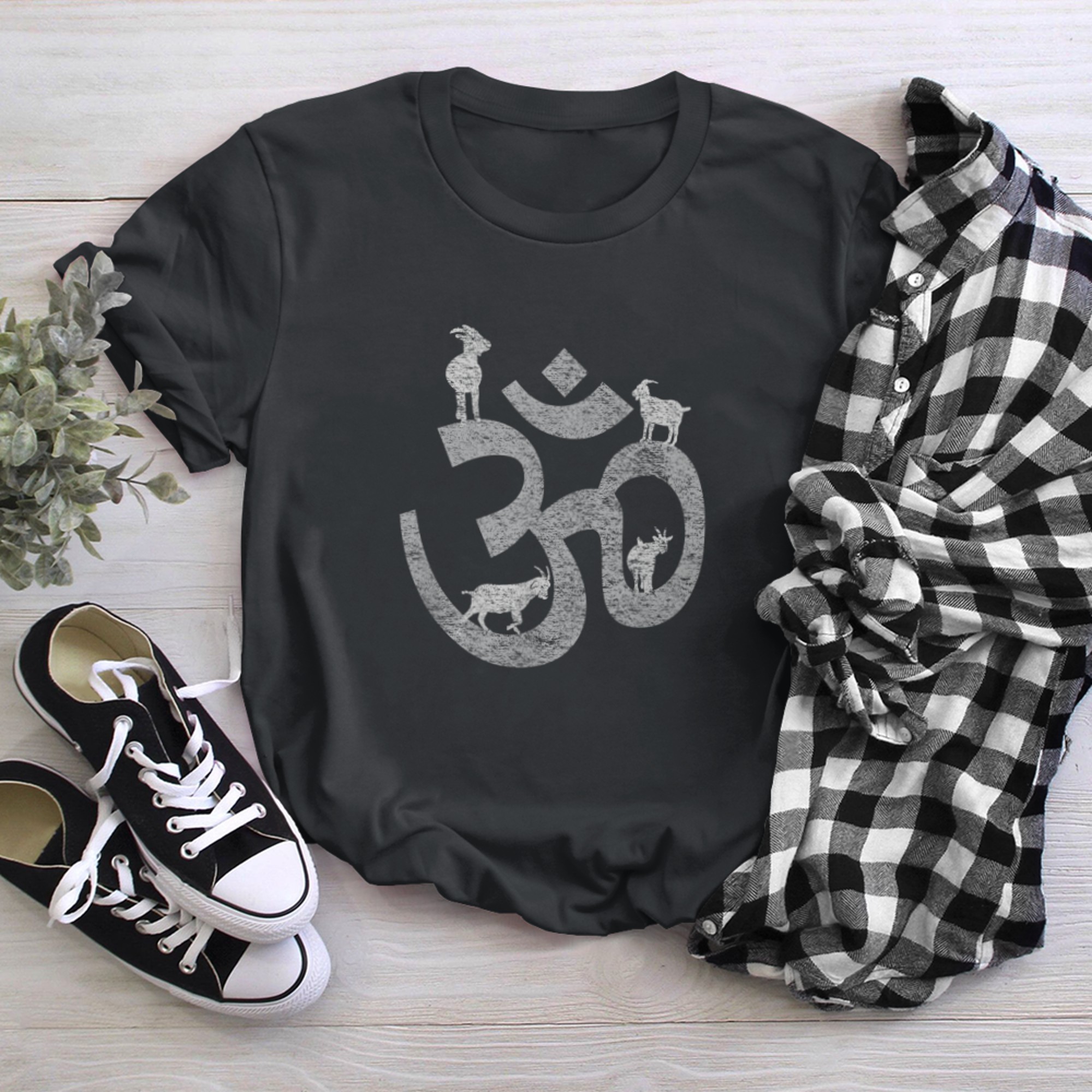 Om symbol yoga goat Aum Ohm symbol Meditation Funny Yoga t-shirt black