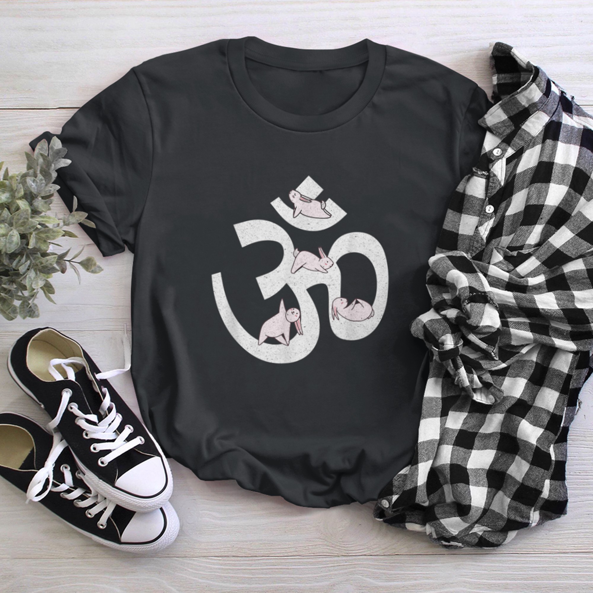 Om symbol yoga rabbit Aum symbol Meditation Funny Yoga t-shirt black