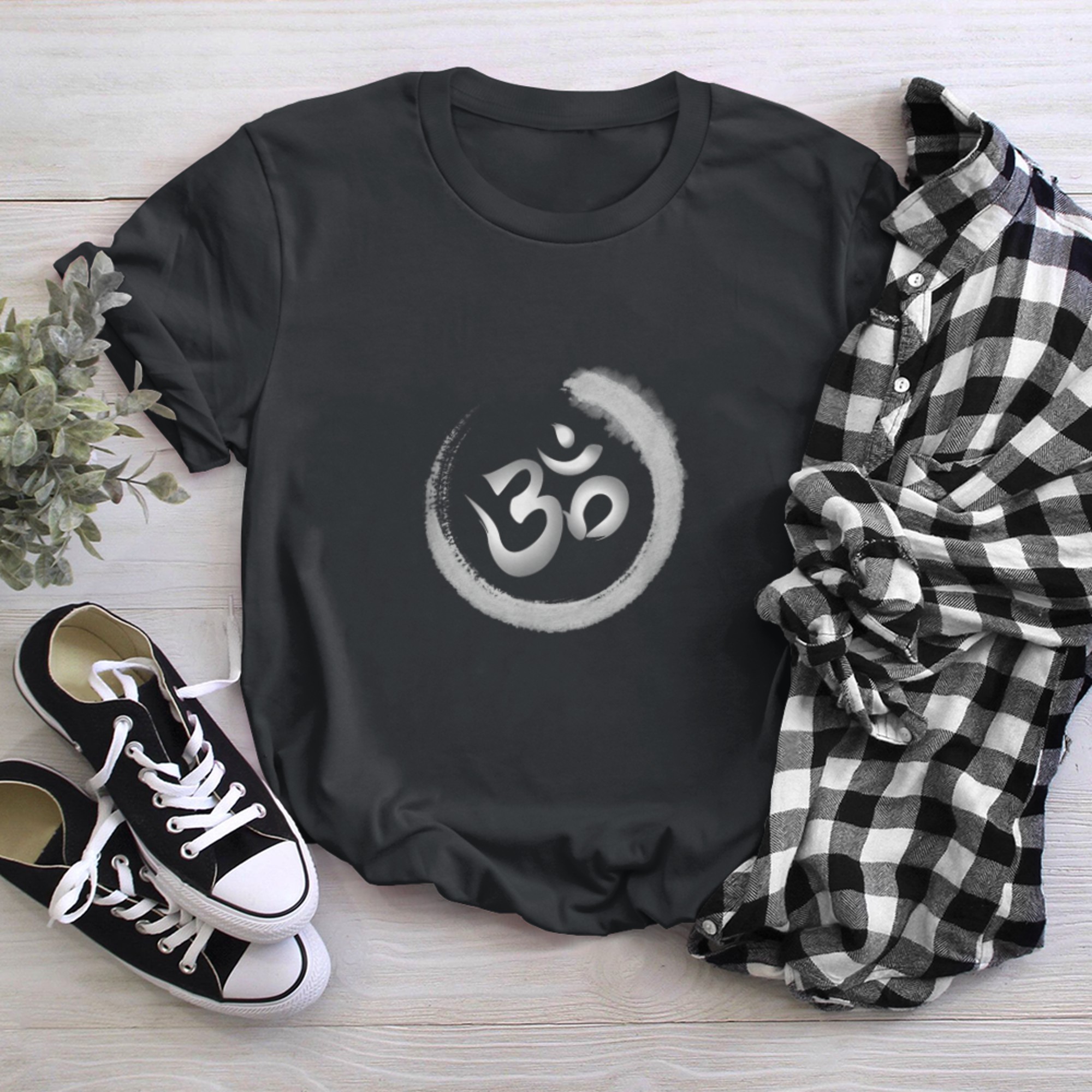 Om yoga symbol Buddhist and meditation calligraphy t-shirt black