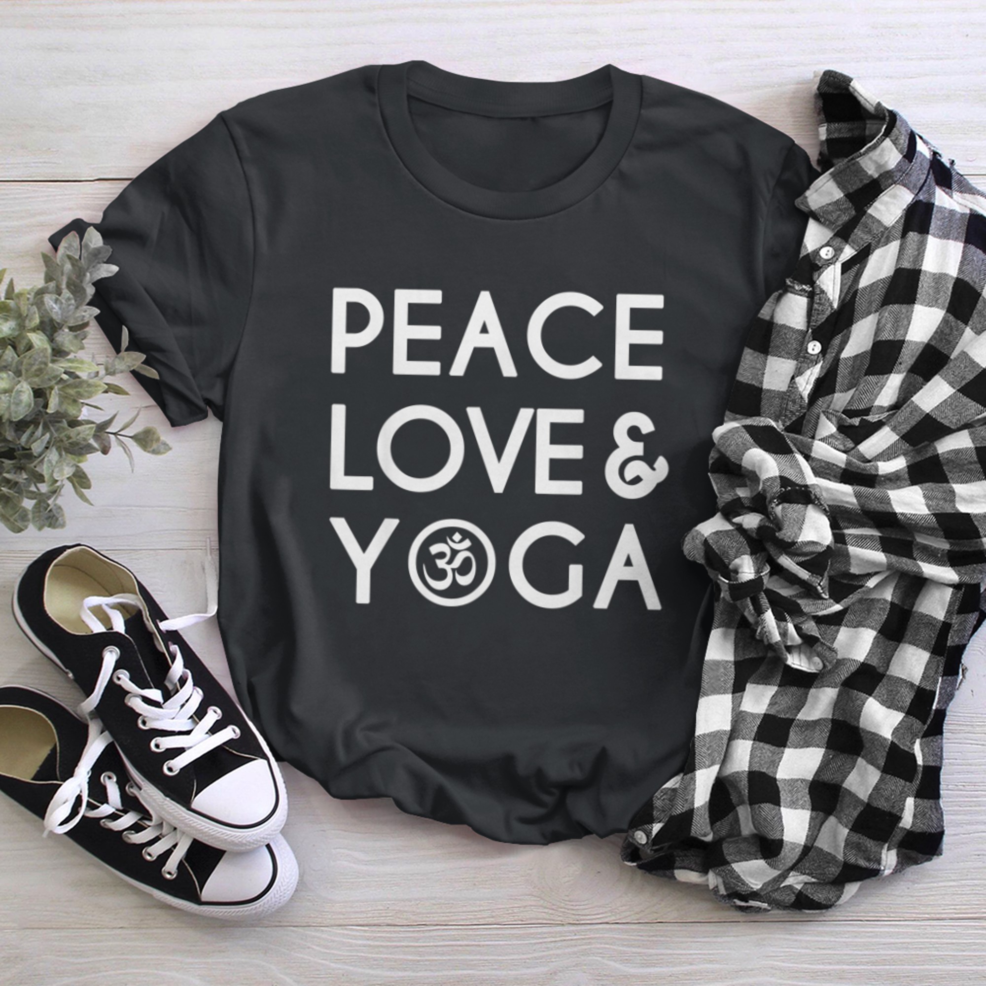 Peace Love and Yoga Om Symbol Yogi Yoga Quote t-shirt black