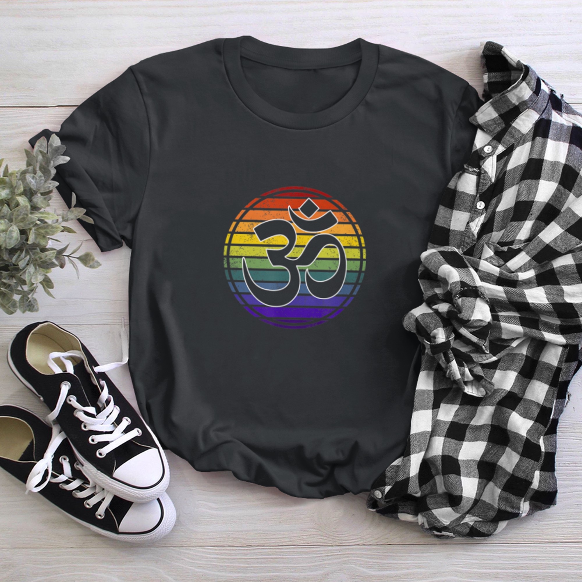 Rainbow Gay Pride Yoga Om Symbol Aum Meditation Namaste Love t-shirt black