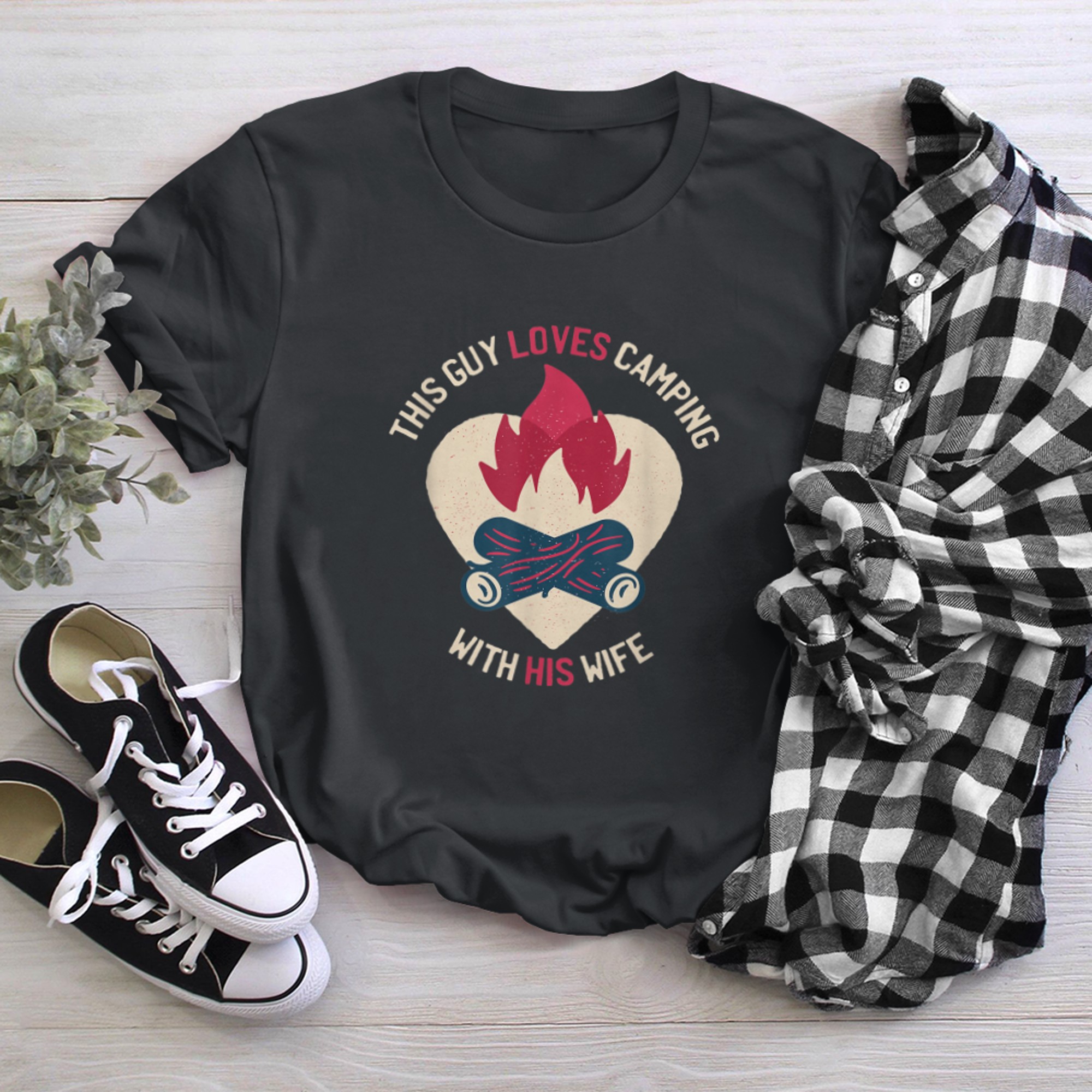 This Guy Loves Camping With His Wife Cute Fun Retro Art t-shirt black