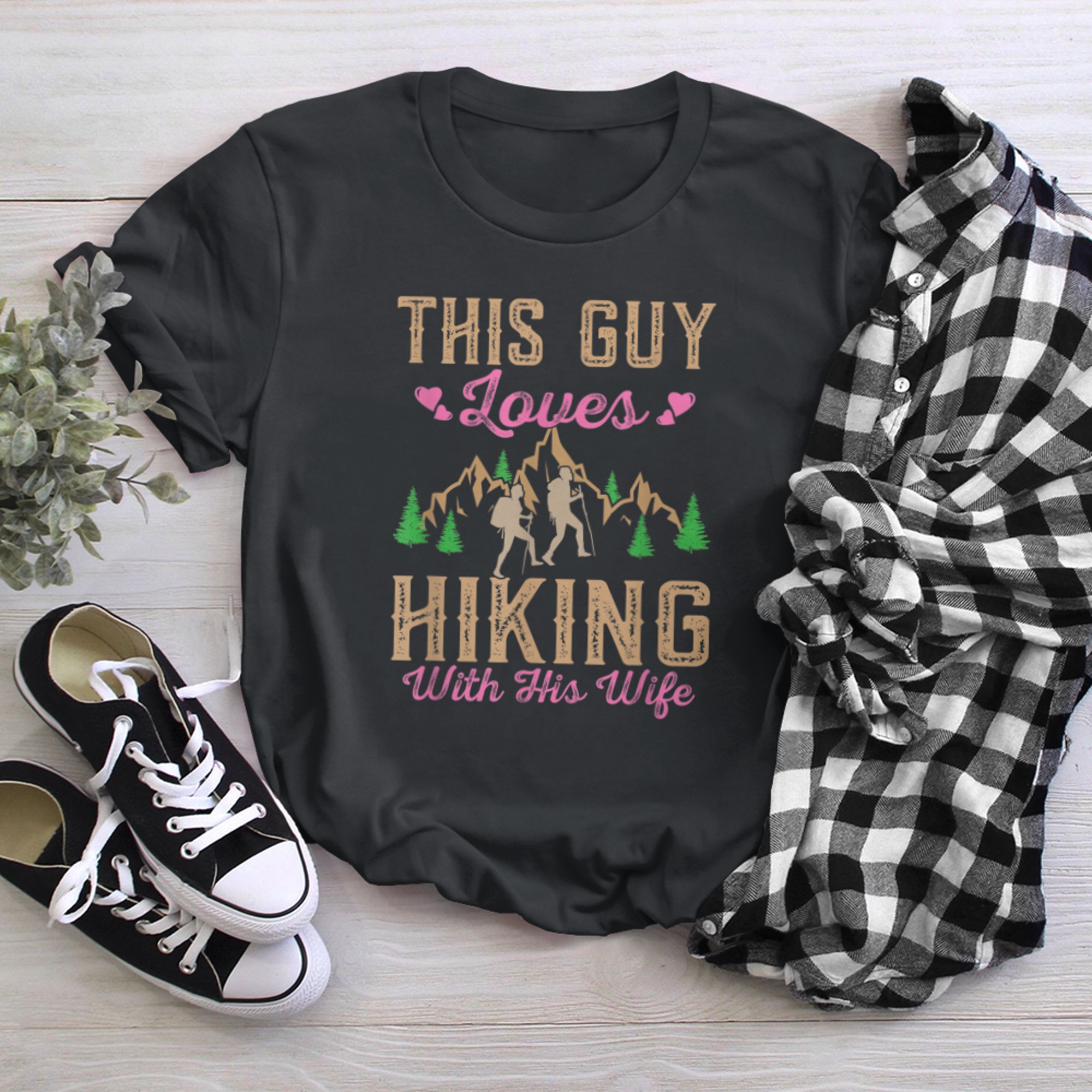 This Guy Loves Hiking With His Wife Hiker Mountains t-shirt black