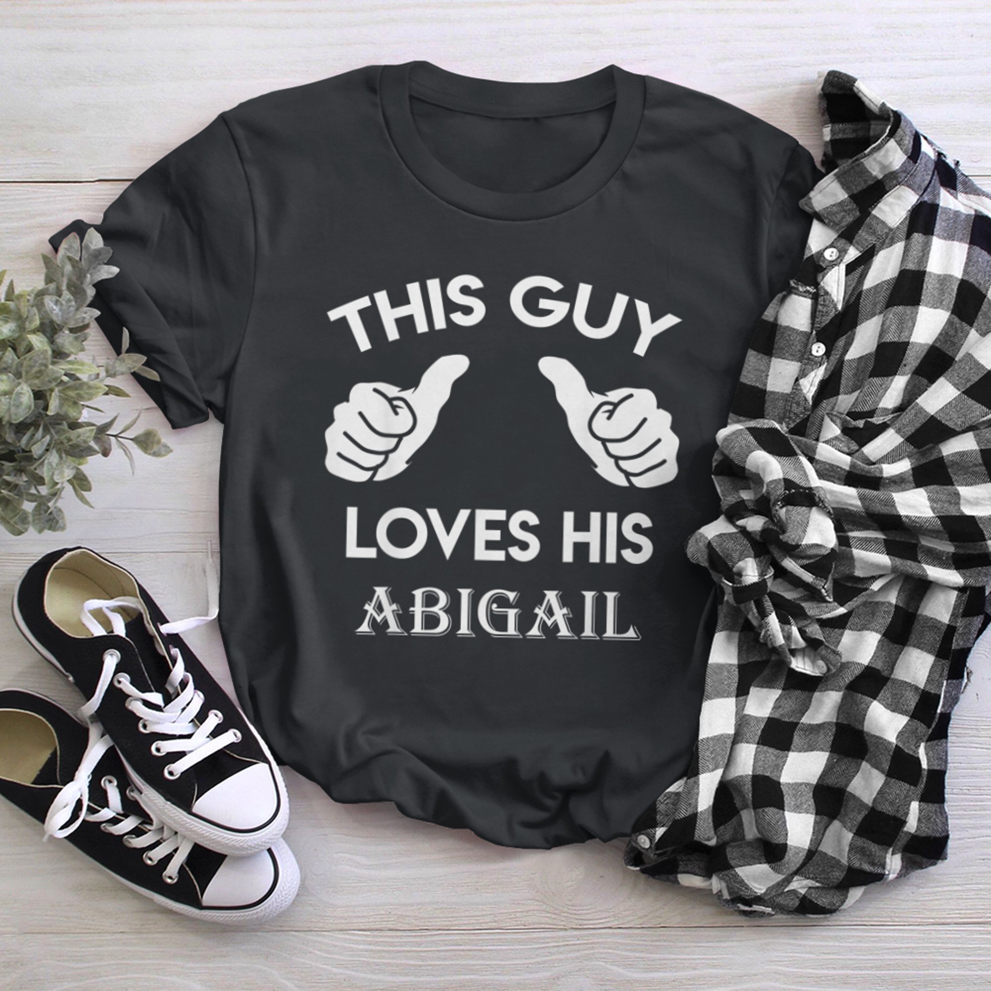 This guy loves his ABIGAIL valentine heart belongs 3 t-shirt black