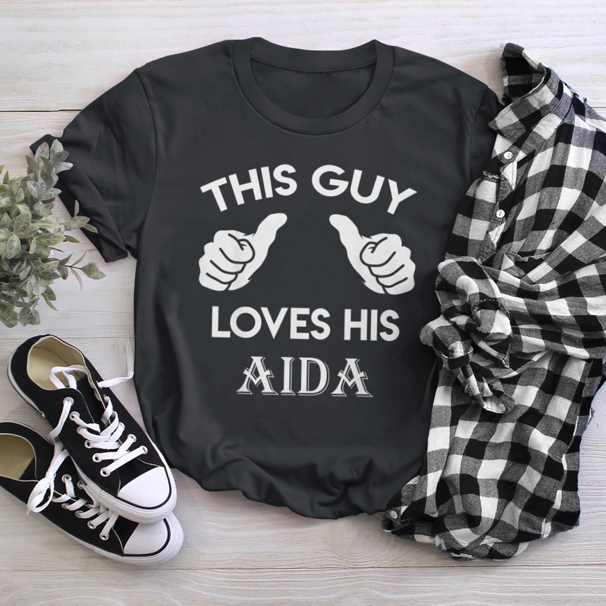 This guy loves his AIDA valentine heart belongs 3 t-shirt black