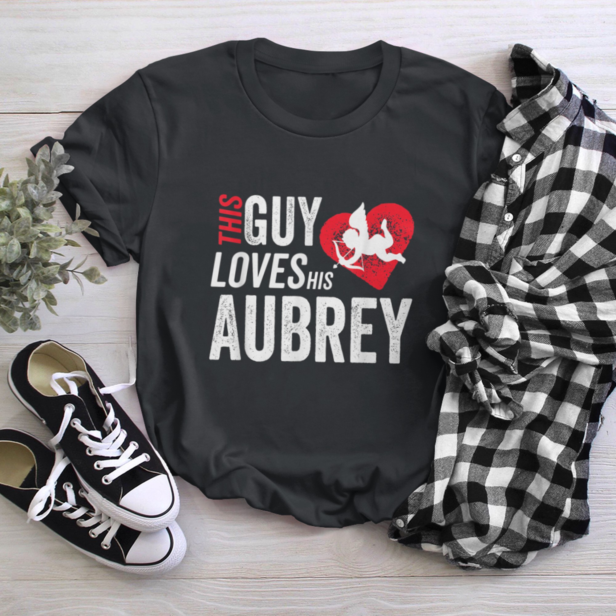 This guy loves his Aubrey Valentine Anniversary Cupid Heart t-shirt black