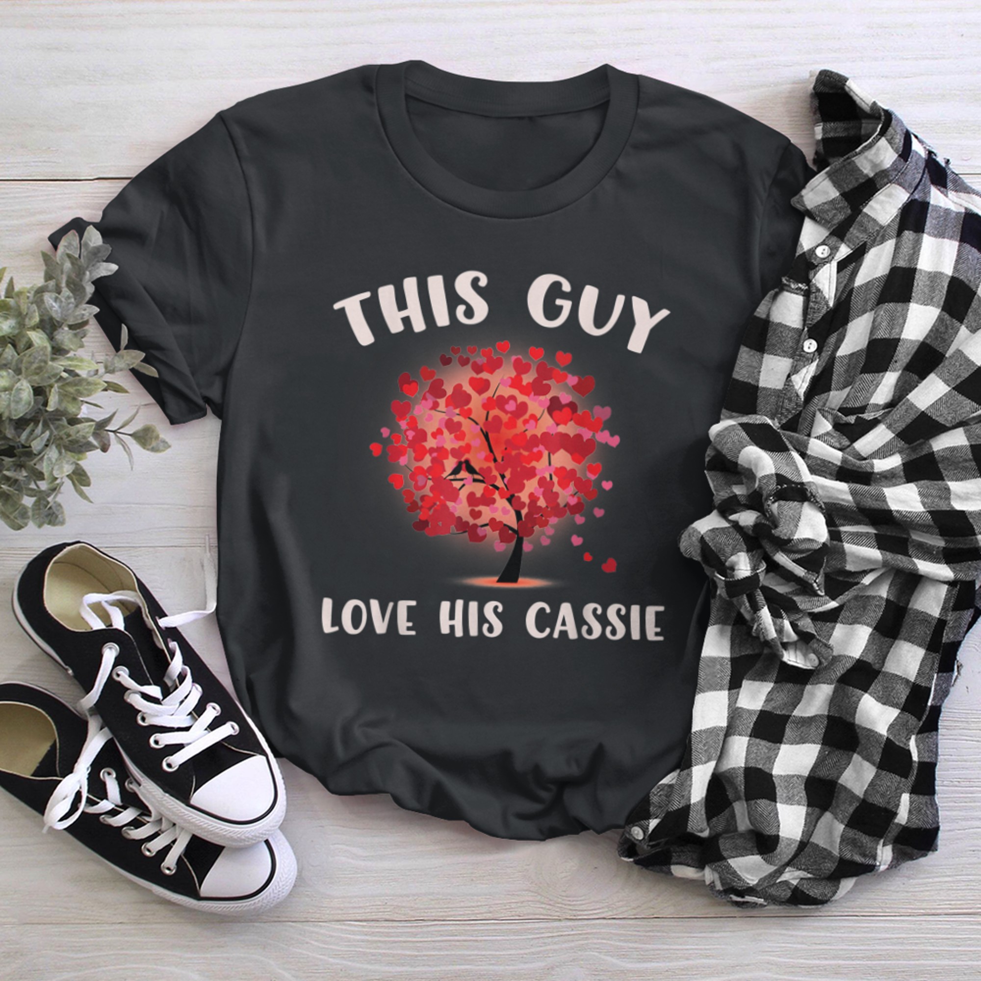 This Guy Loves His CASSIE Valentine Tree Cupid Heart t-shirt black