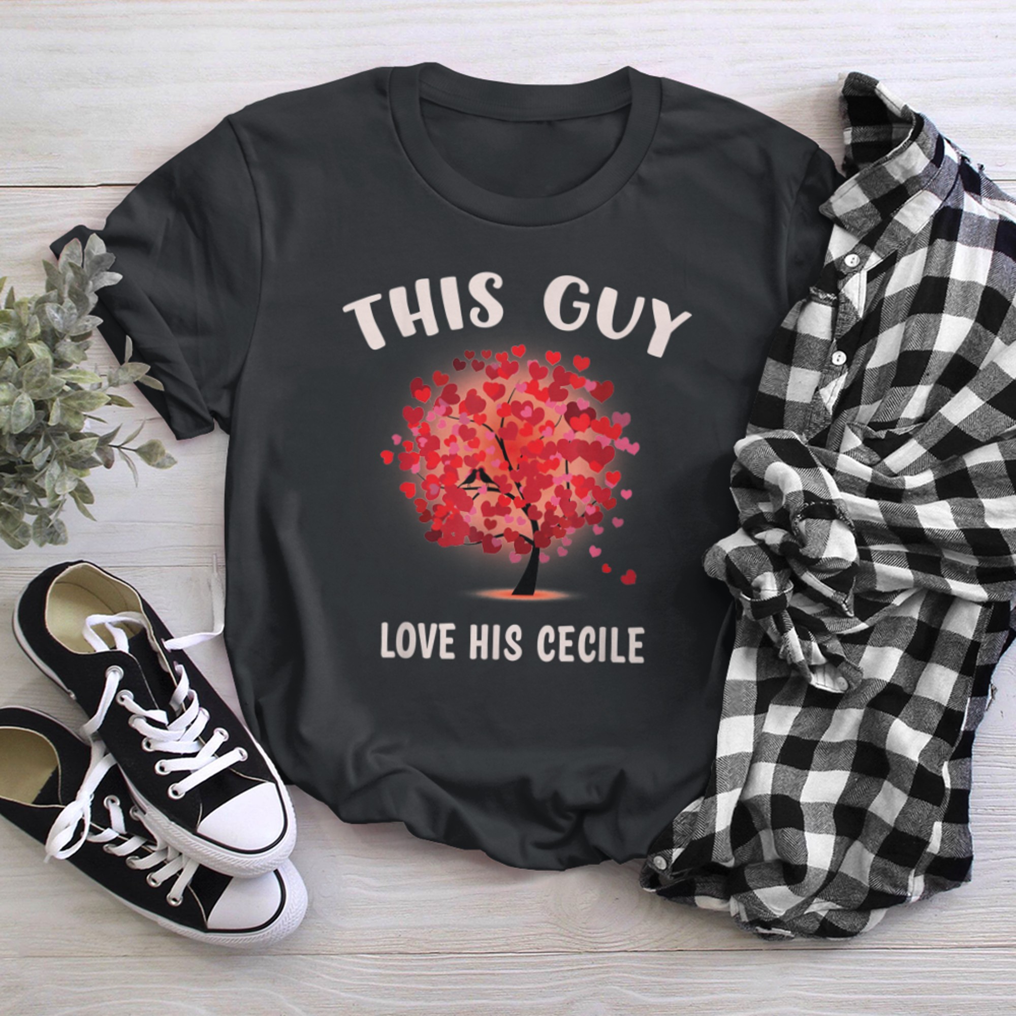 This Guy Loves His CECILE Valentine Tree Cupid Heart t-shirt black