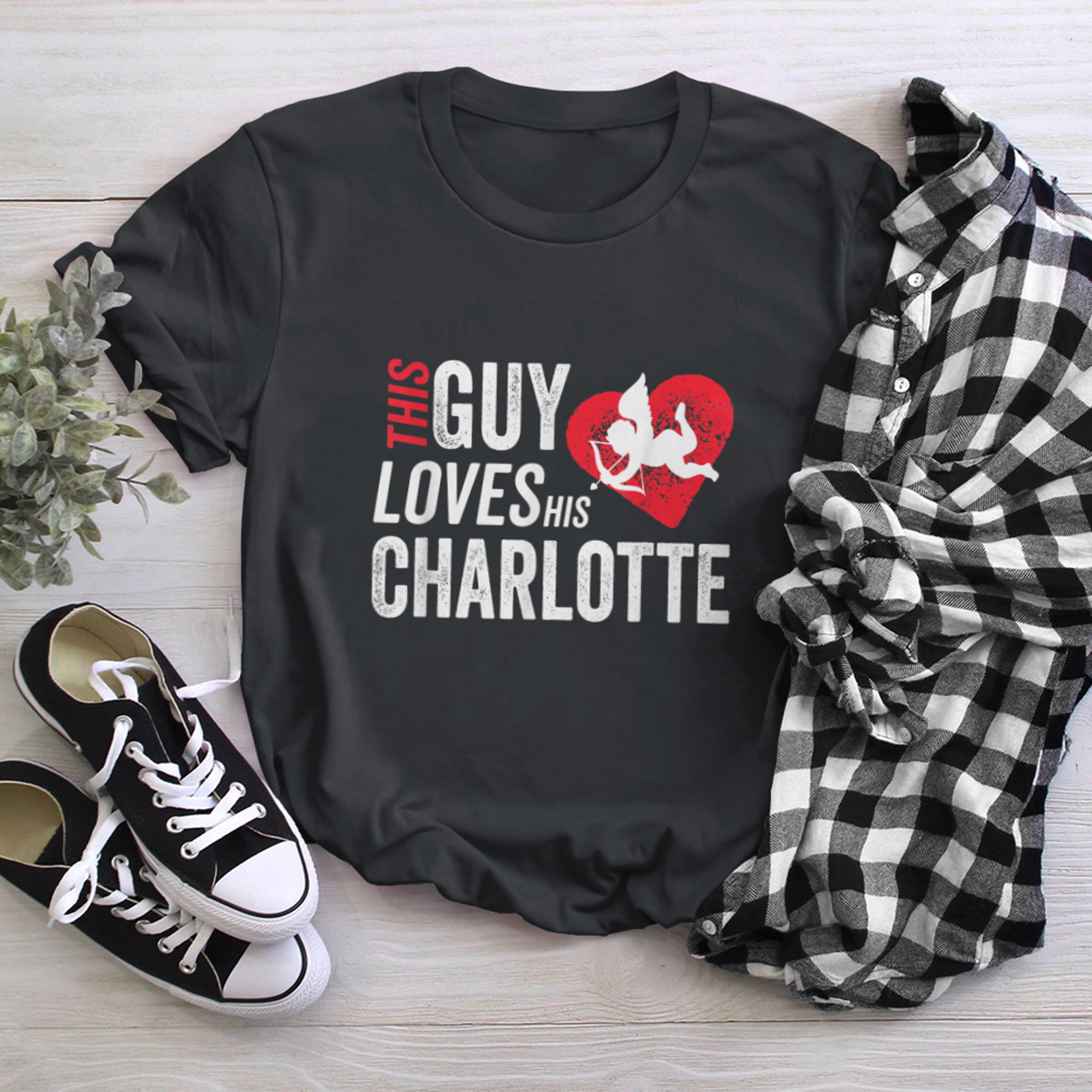 This guy loves his Charlotte valentine Anniversary Cupid t-shirt black