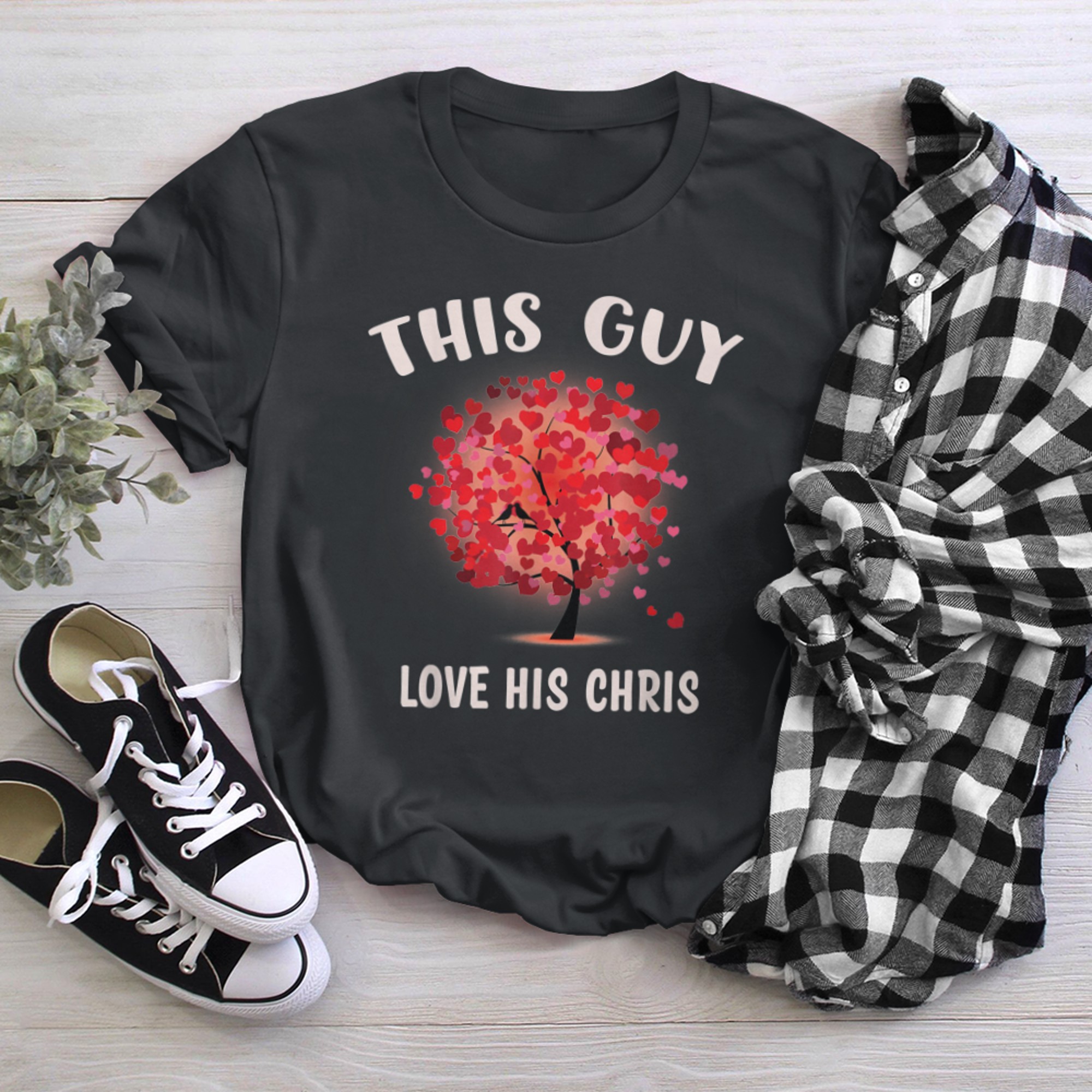 This Guy Loves His CHRIS Valentine Tree Cupid Heart t-shirt black