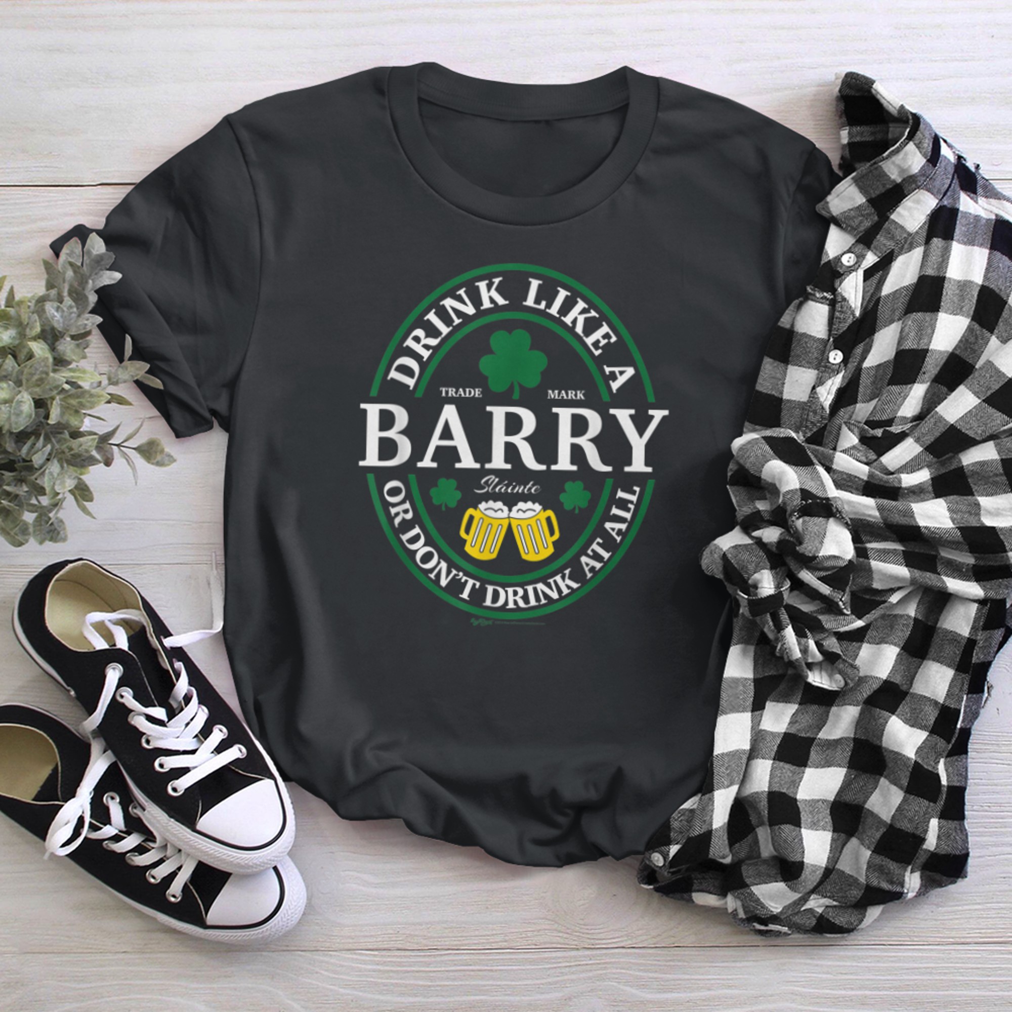 Drink Like A Barry Shamrock St Patricks Day T Shirt t-shirt black