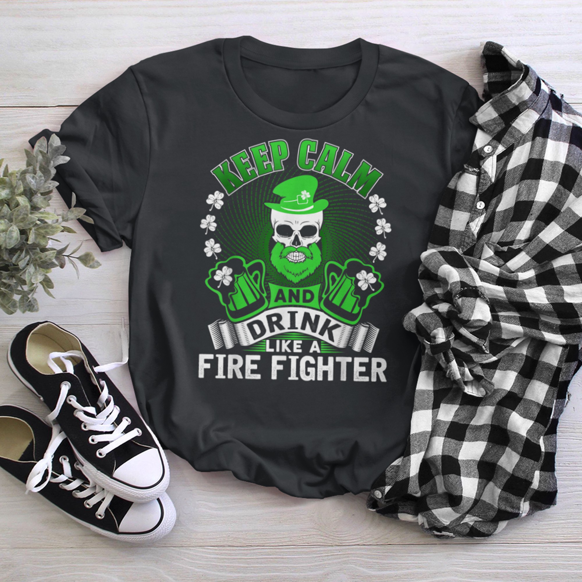 Drink like a Fire Fighter, Funny St. Patrick's Day t-shirt black