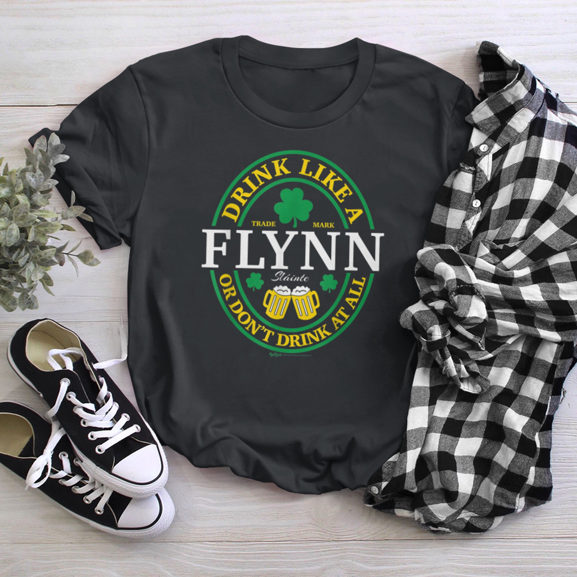 Drink Like A Flynn Shamrock St Patricks Day T Shirt t-shirt black