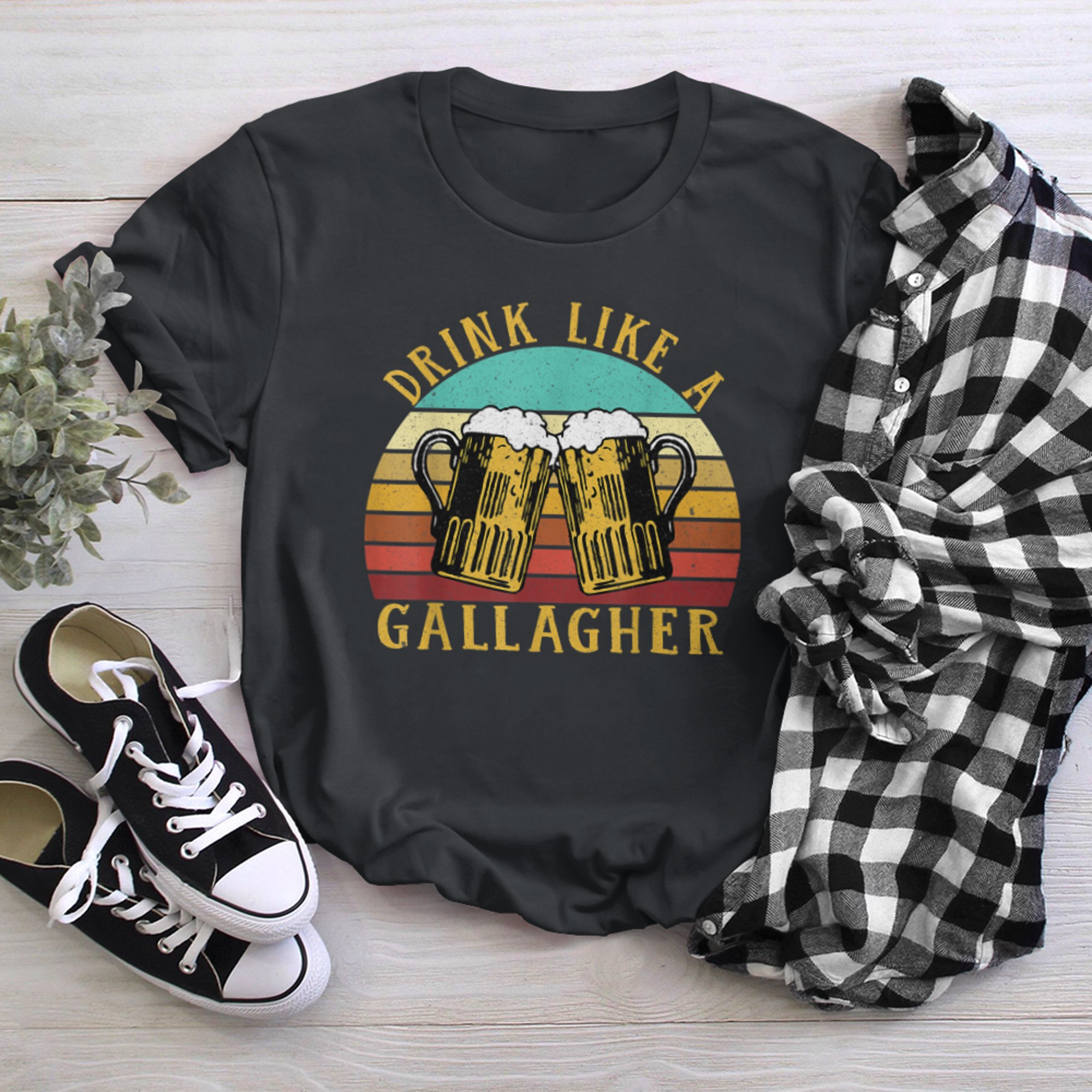 Drink Like A Gallagher Funny St. Patricks Day Retro t-shirt black