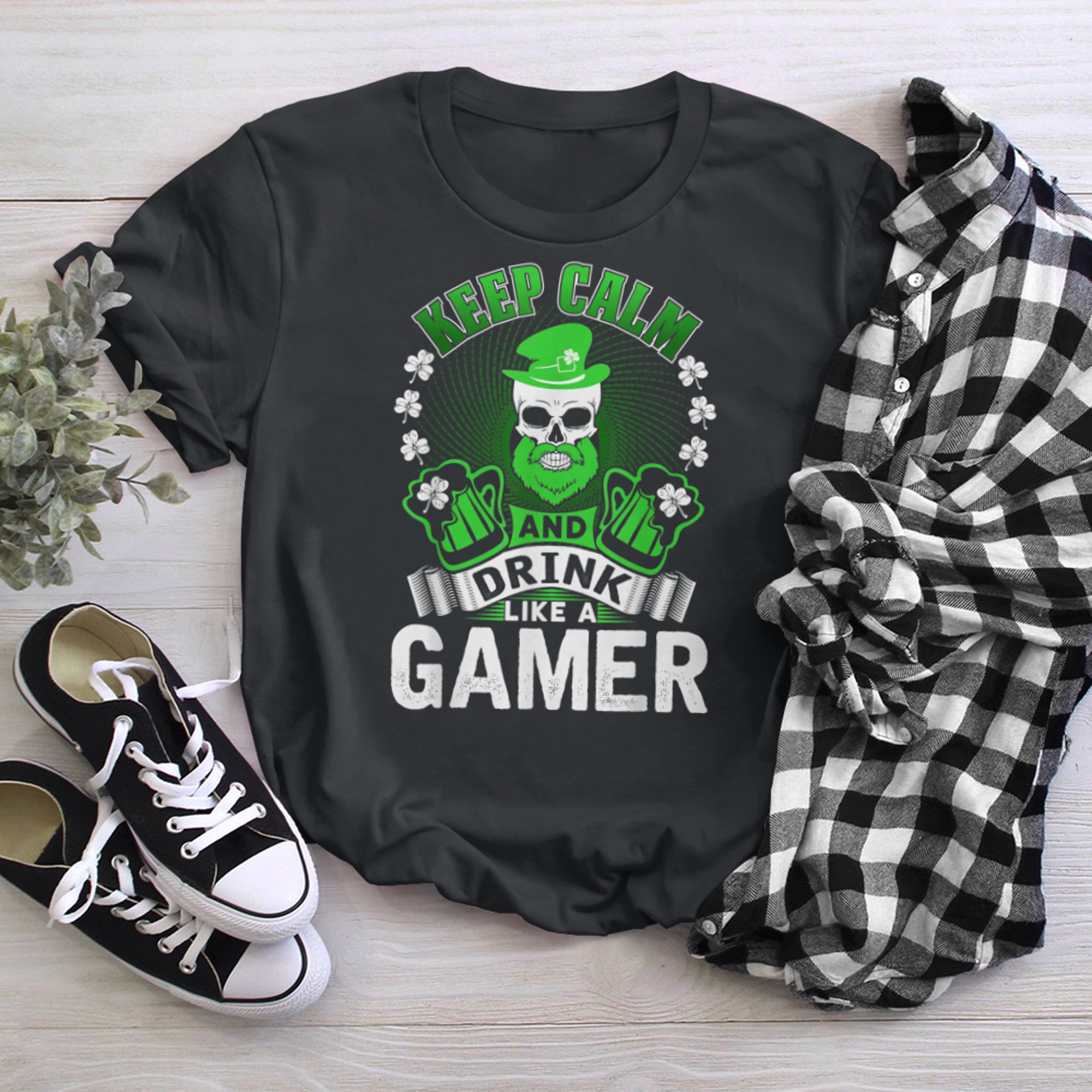 Drink like a Gamer, Funny St. Patrick's Day t-shirt black