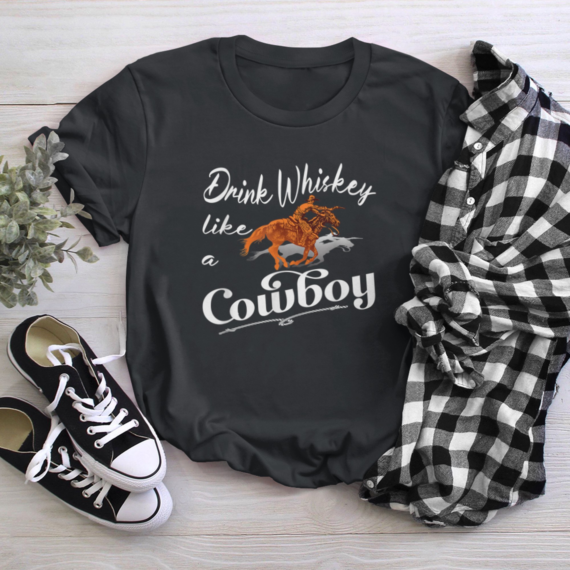 Drink Whiskey Like a Cowboy Southern Wild Western t-shirt black