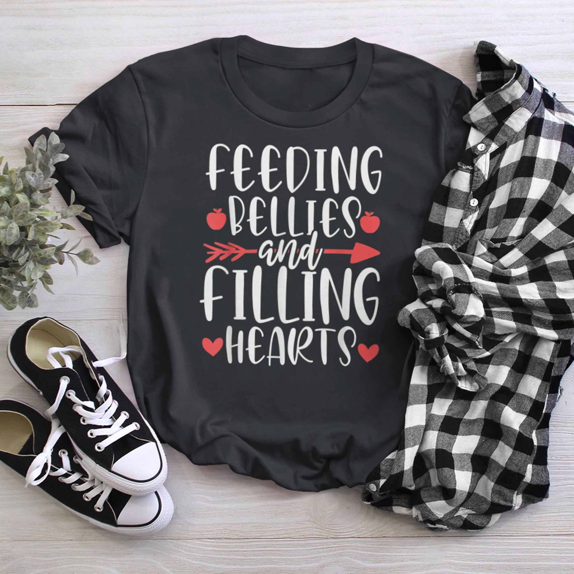 Feeding Bellies and Filling Hearts Lunch Lady Cafeteria Crew t-shirt black