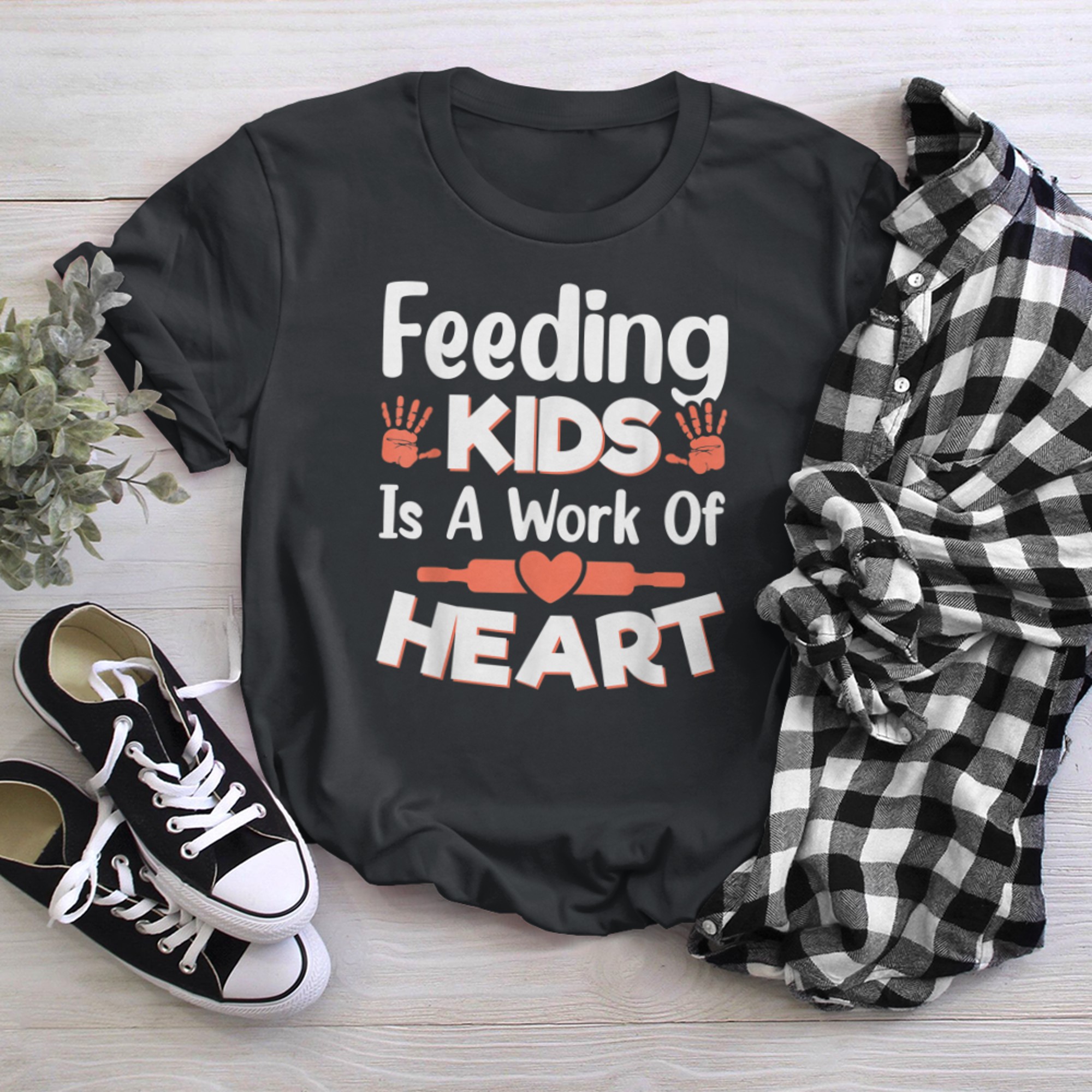 Feeding Kids is a Work of Heart Cafeteria School Lunch Lady (5) t-shirt black