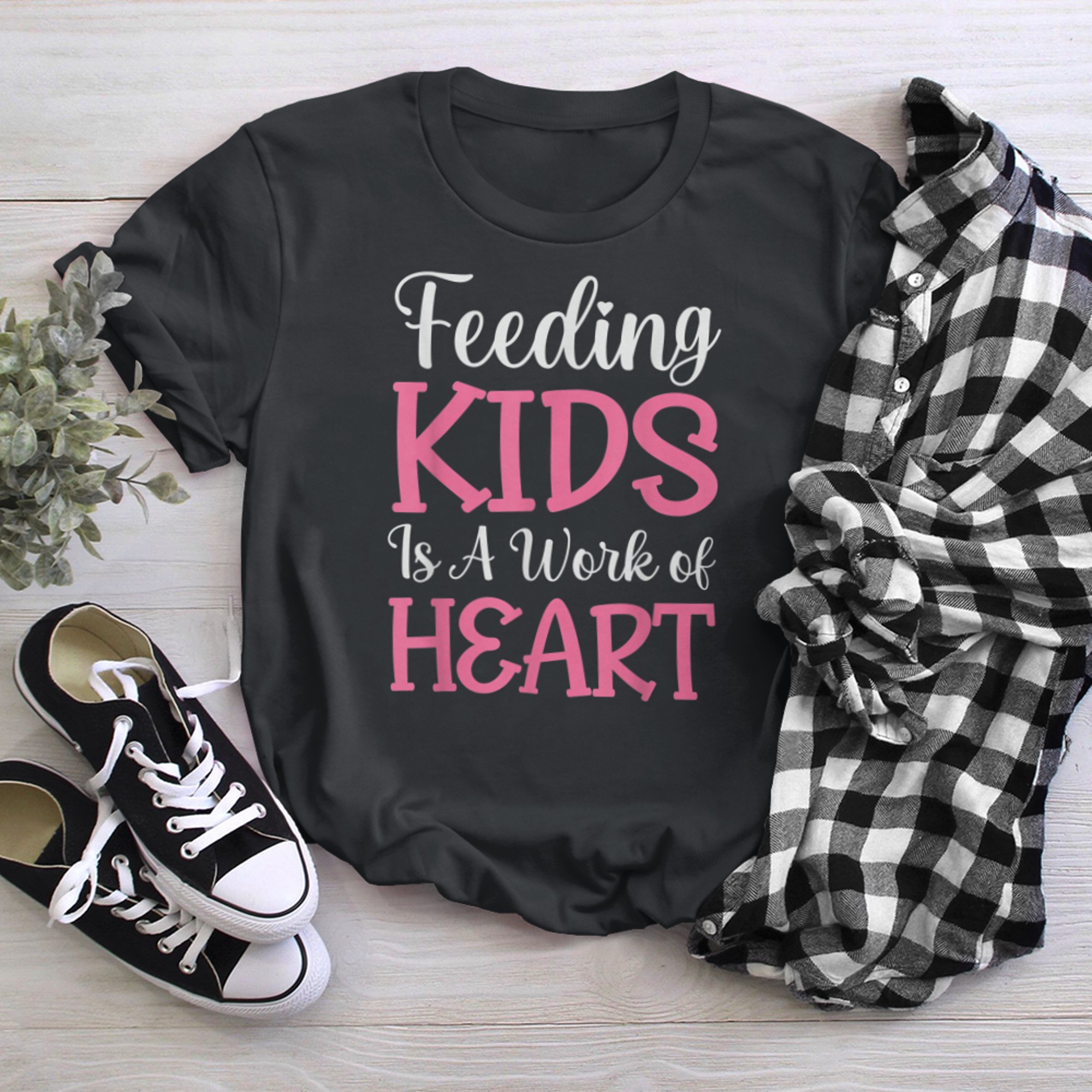 Feeding Kids is a Work of Heart Cafeteria School Lunch Lady (9) t-shirt black