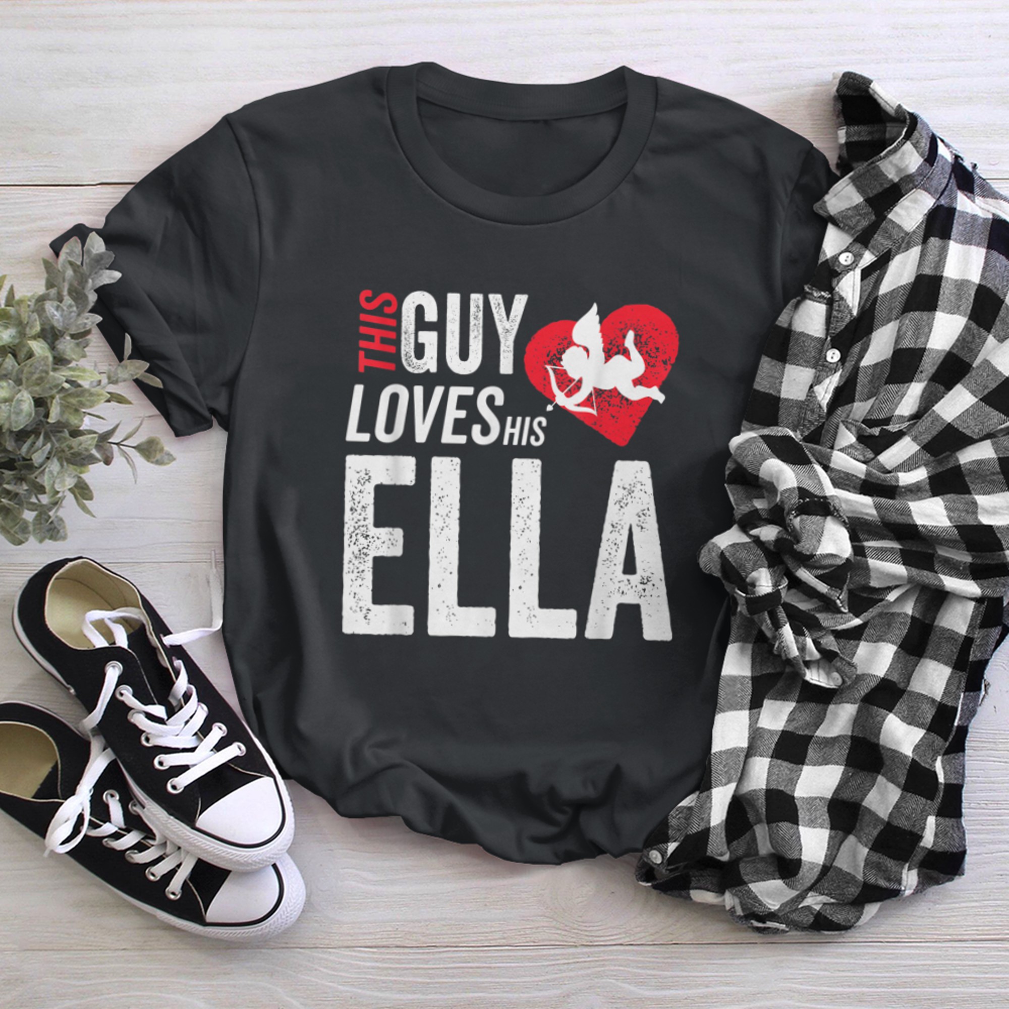 This guy loves his Ella valentine Anniversary Cupid Heart t-shirt black