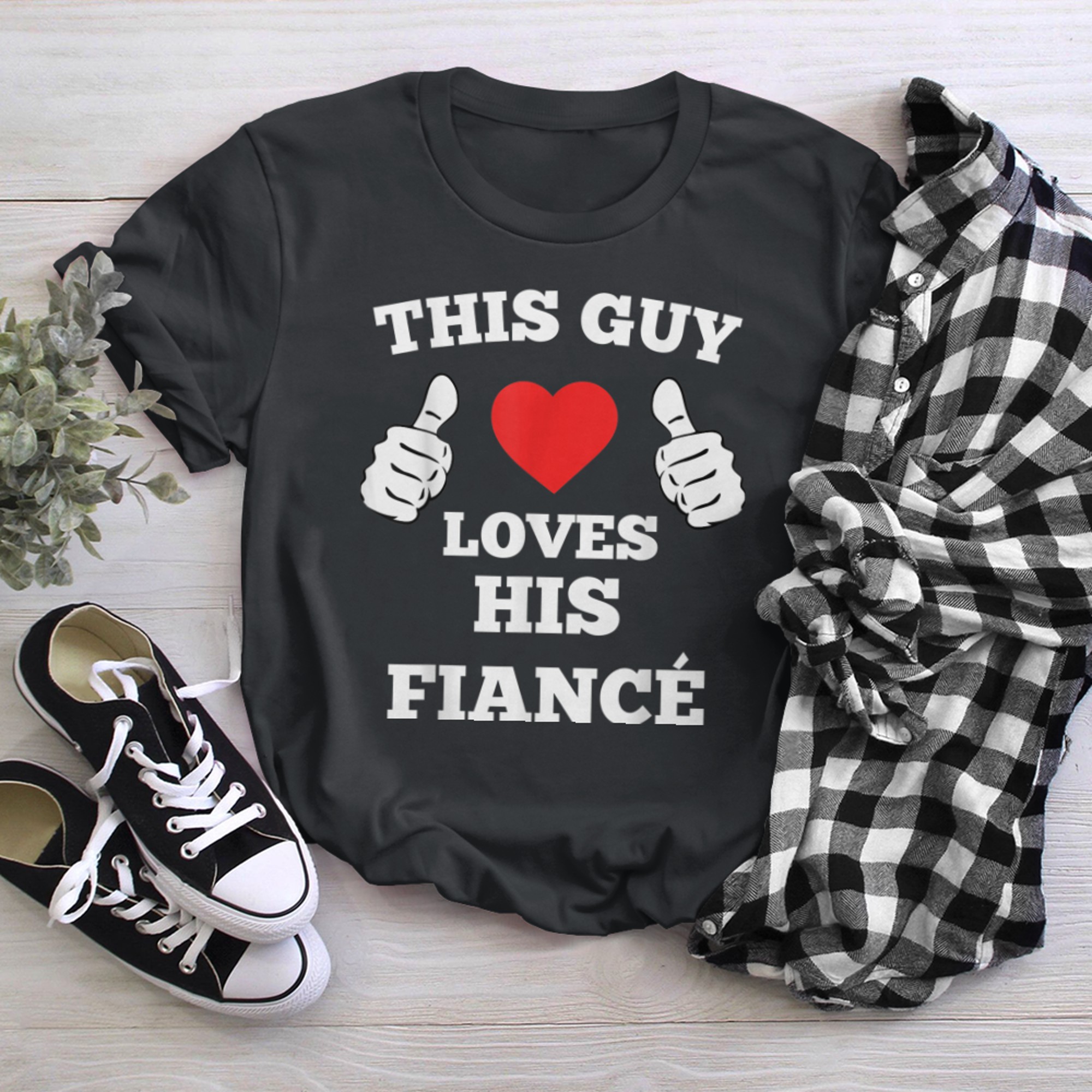 This Guy Loves His Fianc� Valentines Day Couples Engagement t-shirt black