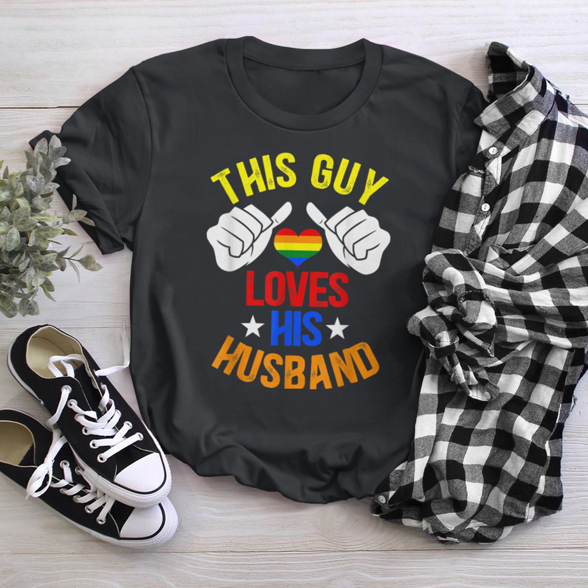 This Guy Loves His Husband Pride Month LGBTQ March t-shirt black