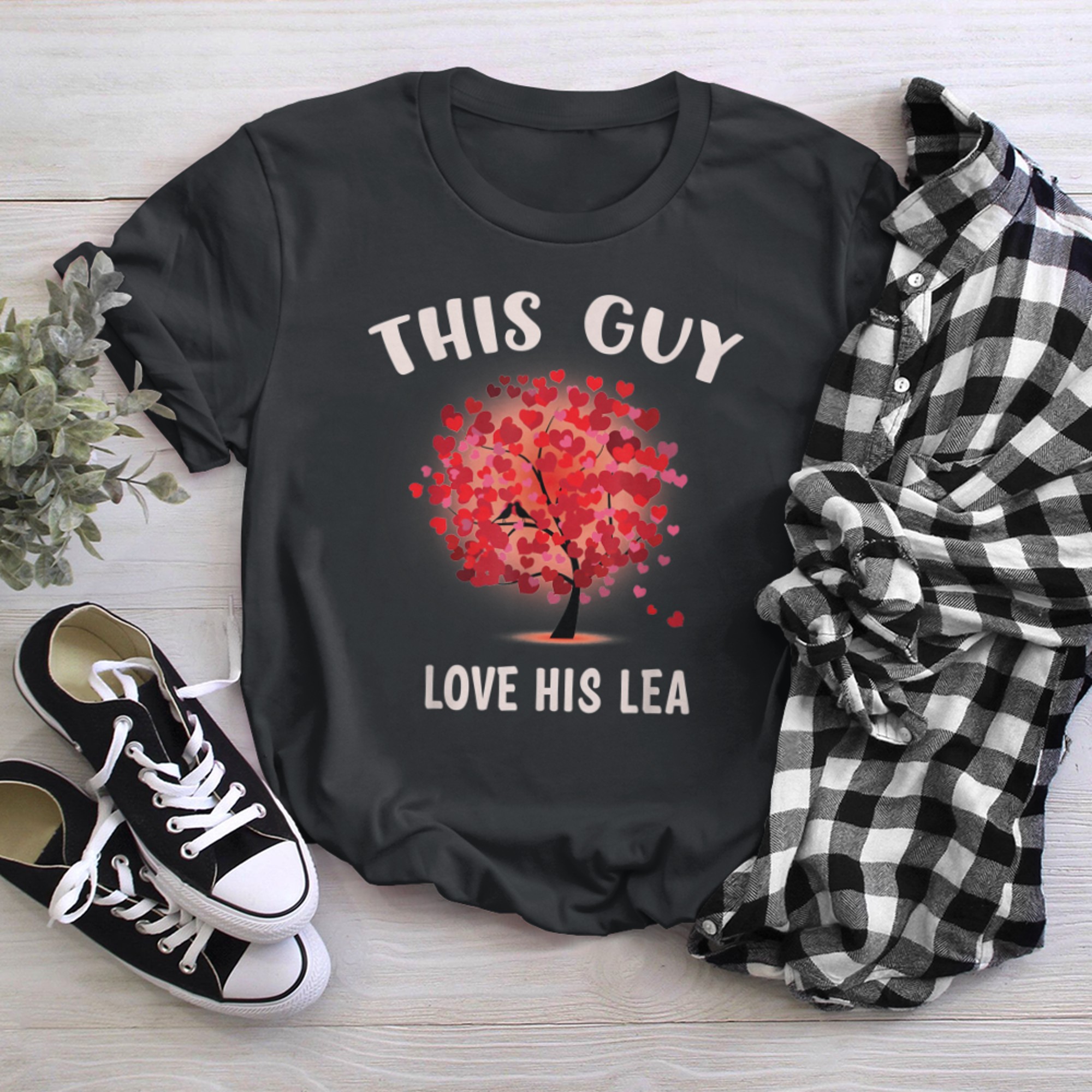 This Guy Loves His LEA Valentine Tree Cupid Heart t-shirt black