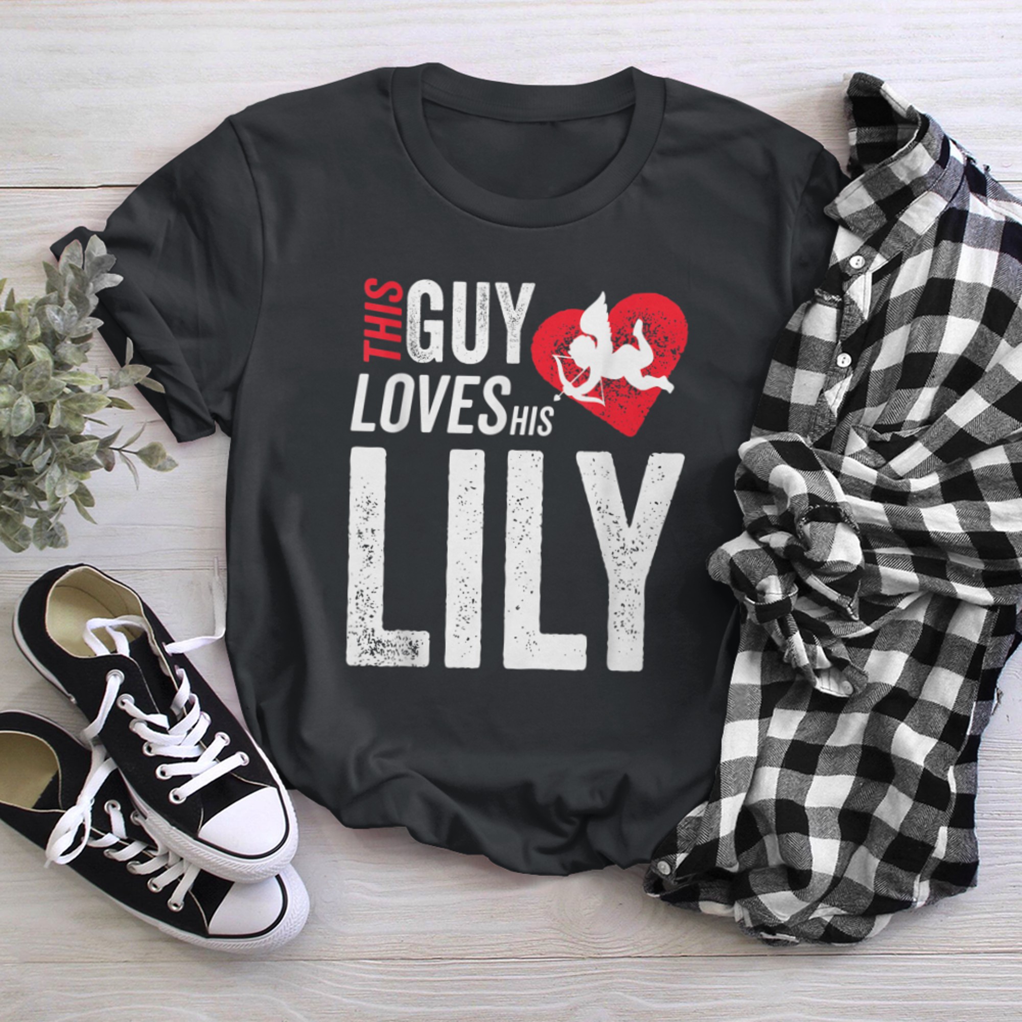 This guy loves his Lily Valentine Anniversary Cupid t-shirt black