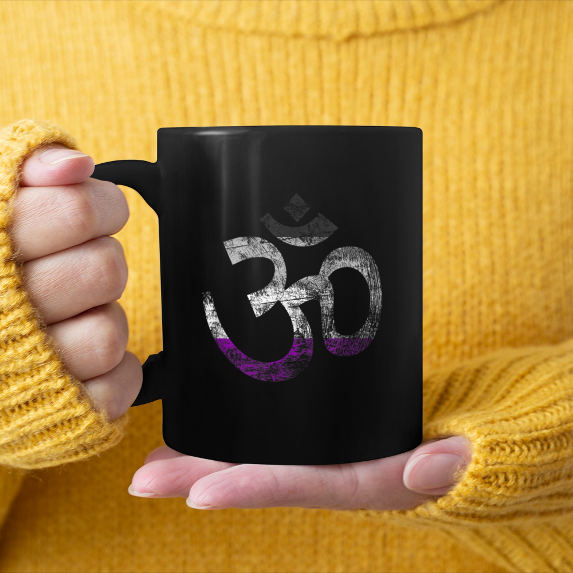 Asexual Yoga Om LGBT pride Aromantic Yoga Aum Ohm symbol mug black