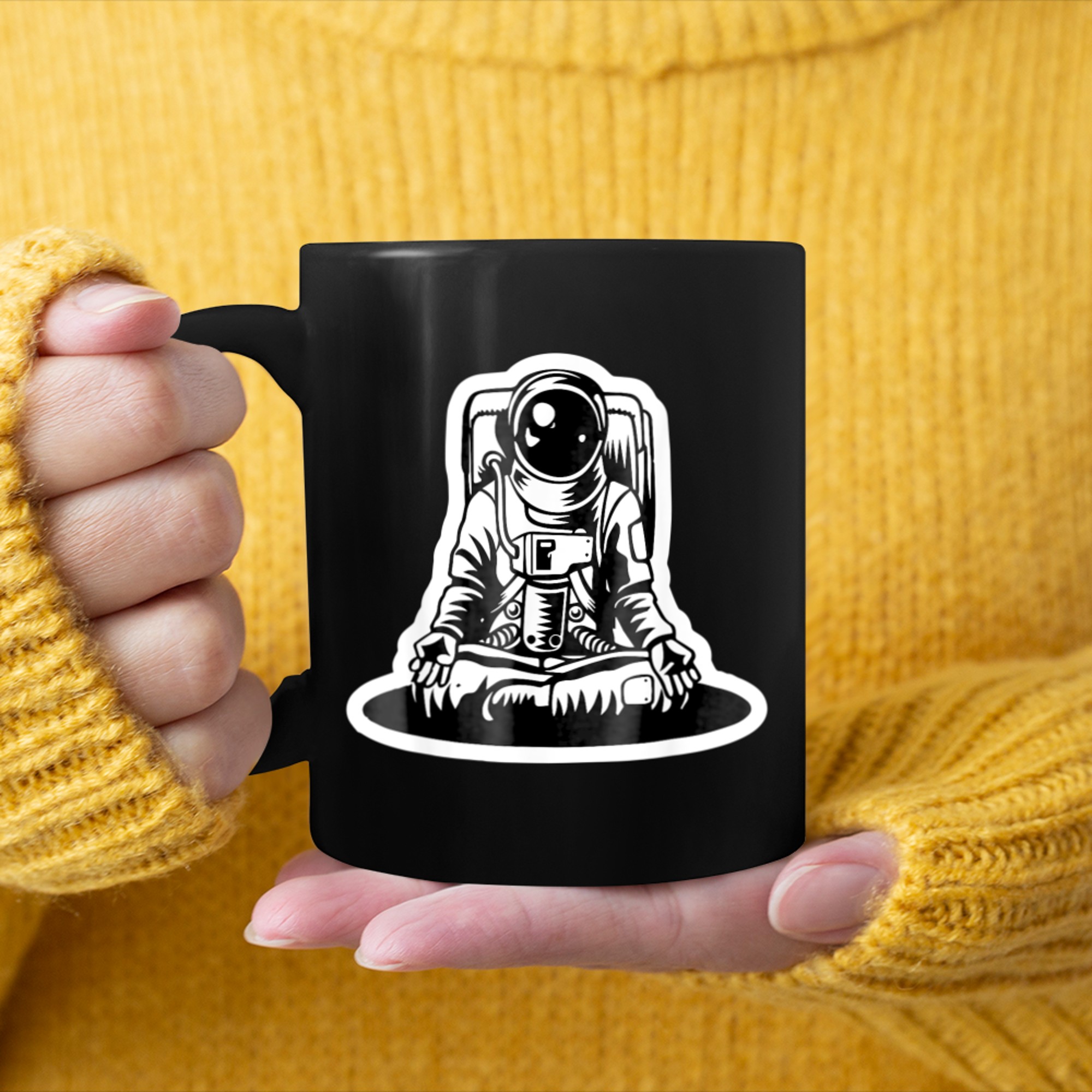 Astronaut Space Meditation Yoga Om Spiritual Symbol T Shirt mug black