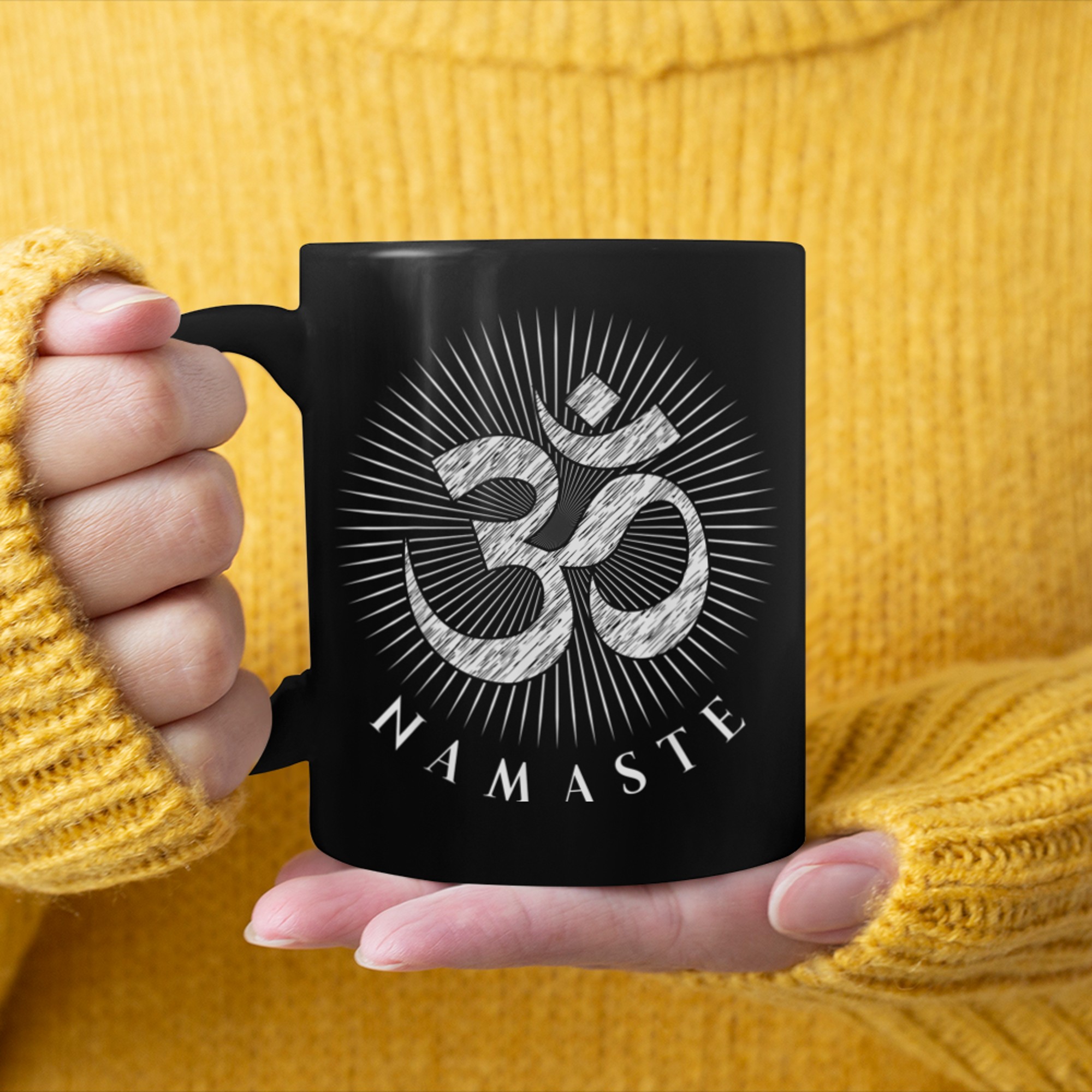 Buddhism Yoga Om Meditation Symbol Namaste mug black