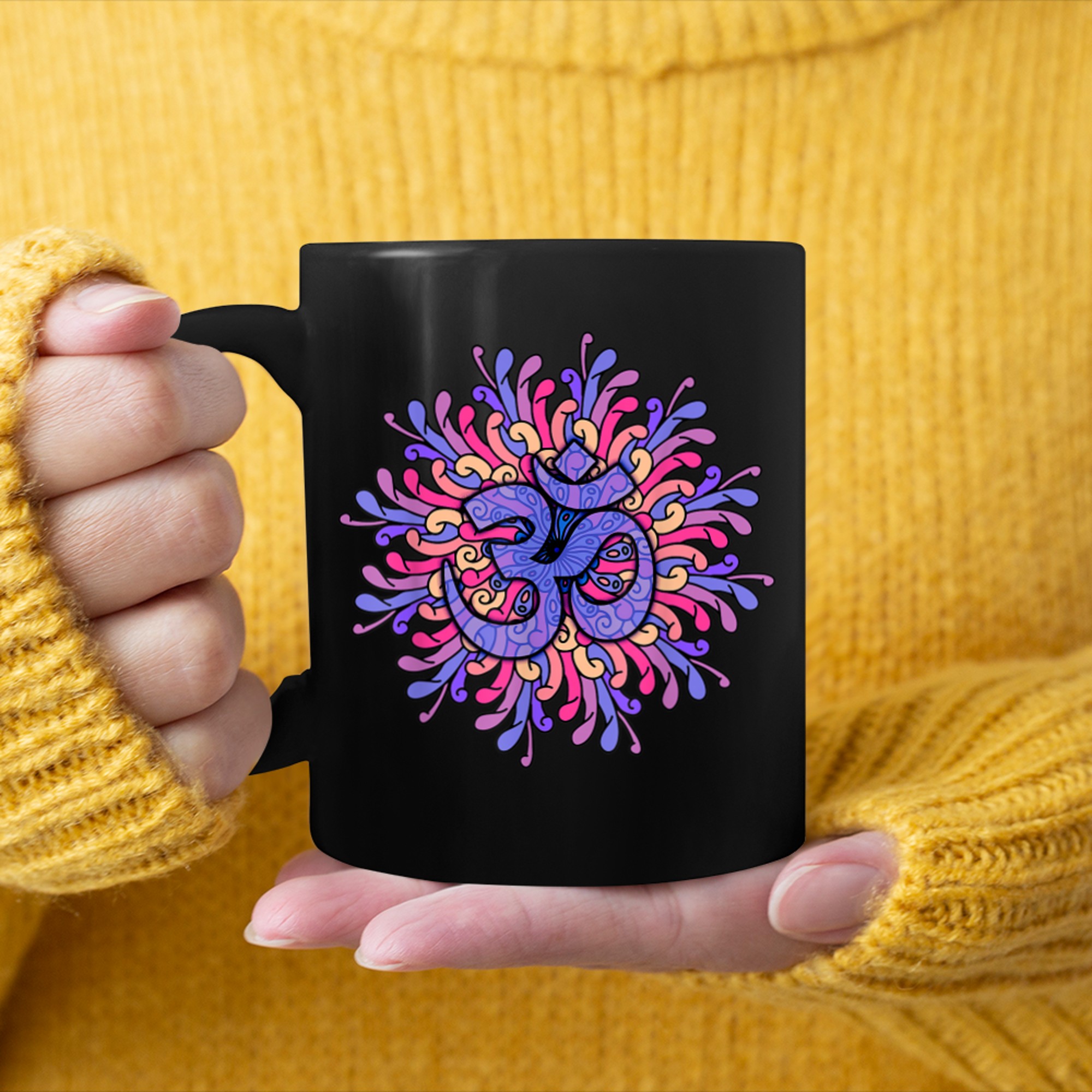 Buddhist Om Ohm Symbol Purple Grape Vibrant Yoga Spiritual mug black