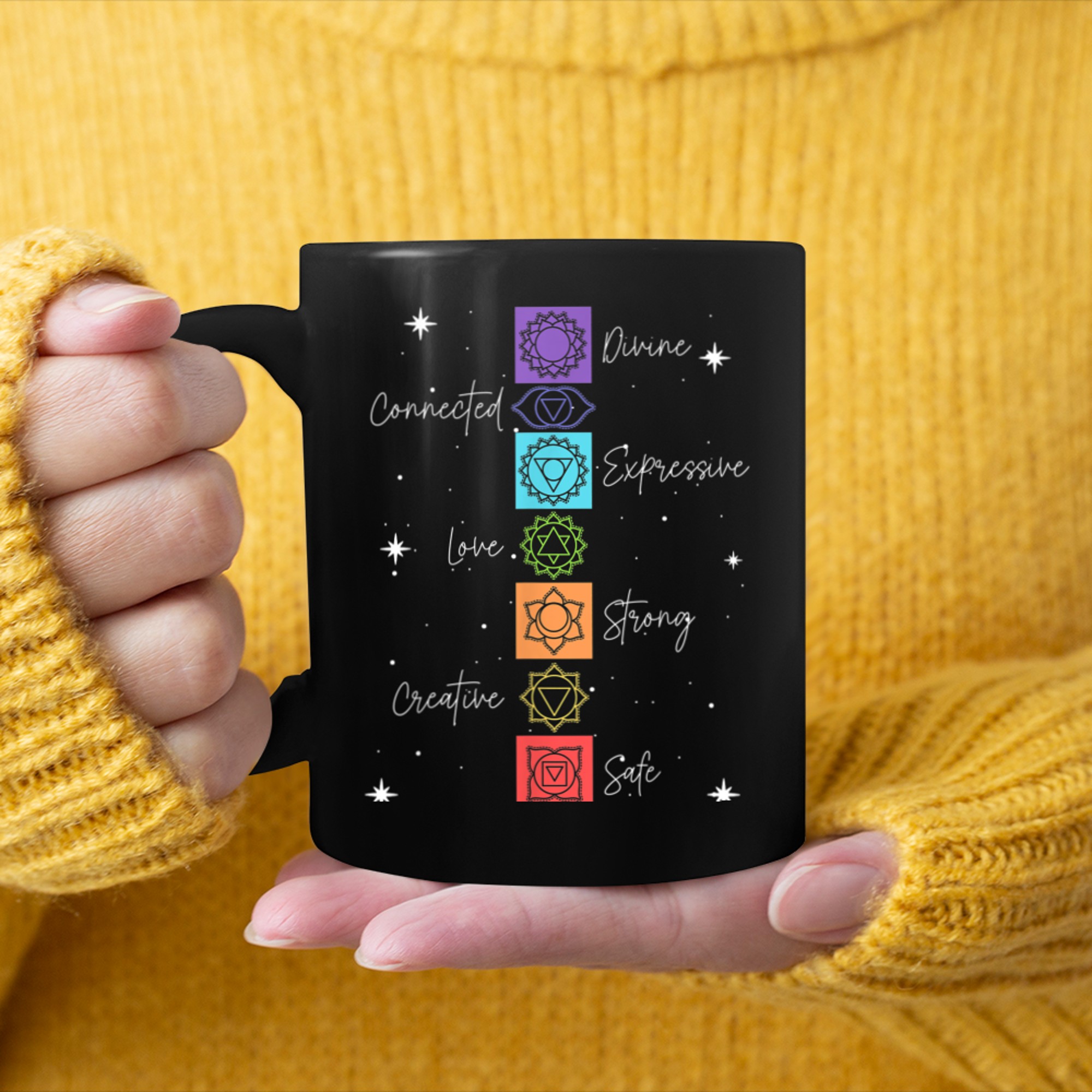 Chakra Chakras Aligned Lotus Mandala Yoga Om Symbol Buddhism (2) mug black