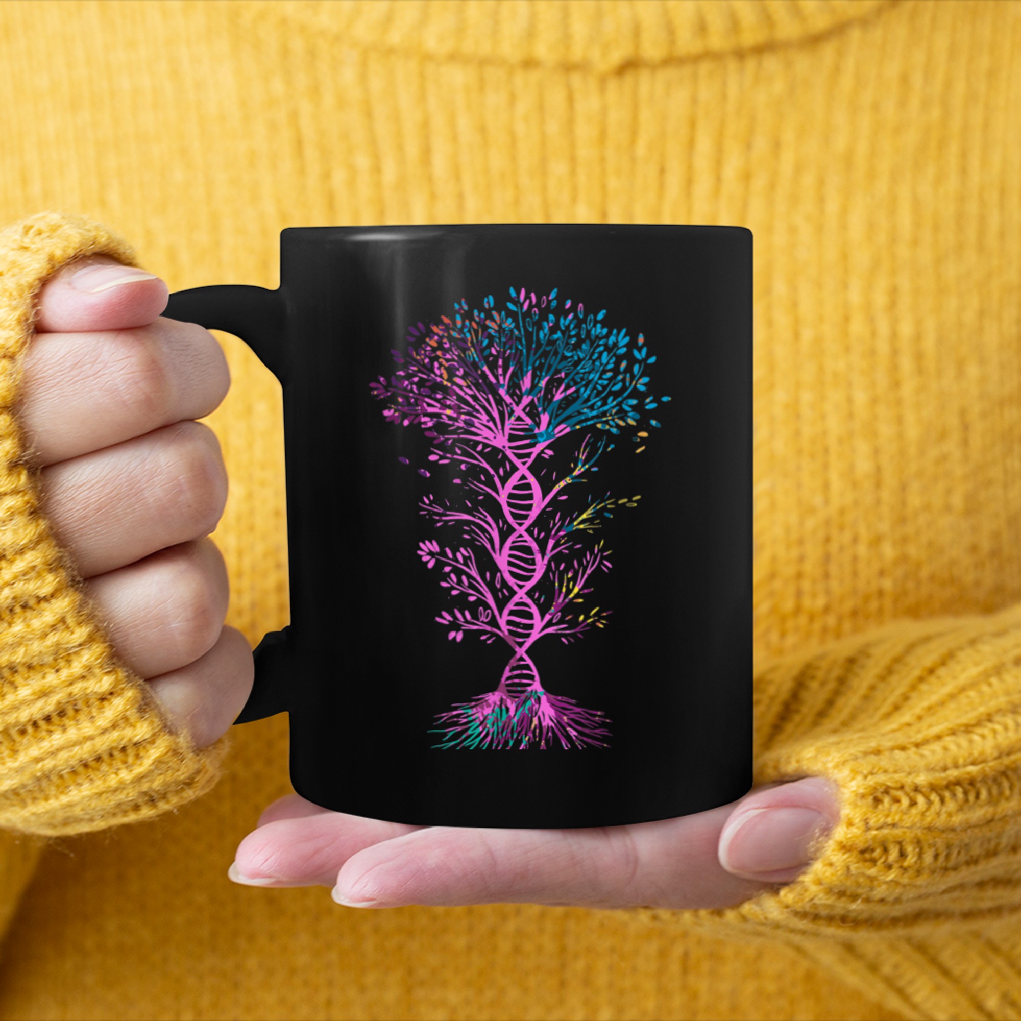 Chakra Tree Of Life DNA Mandala Zen Yoga Om Symbol Buddhism (2) mug black