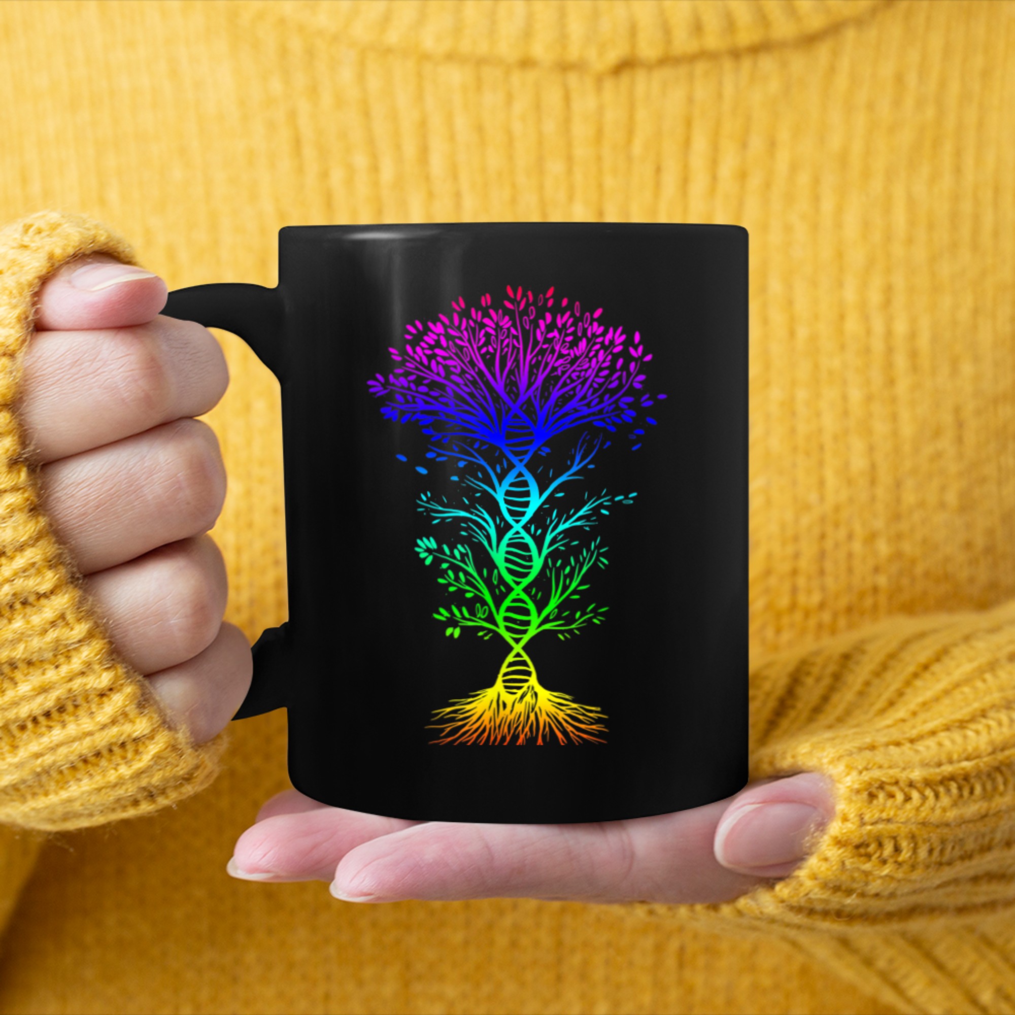 Chakra Tree Of Life DNA Mandala Zen Yoga Om Symbol Buddhism mug black