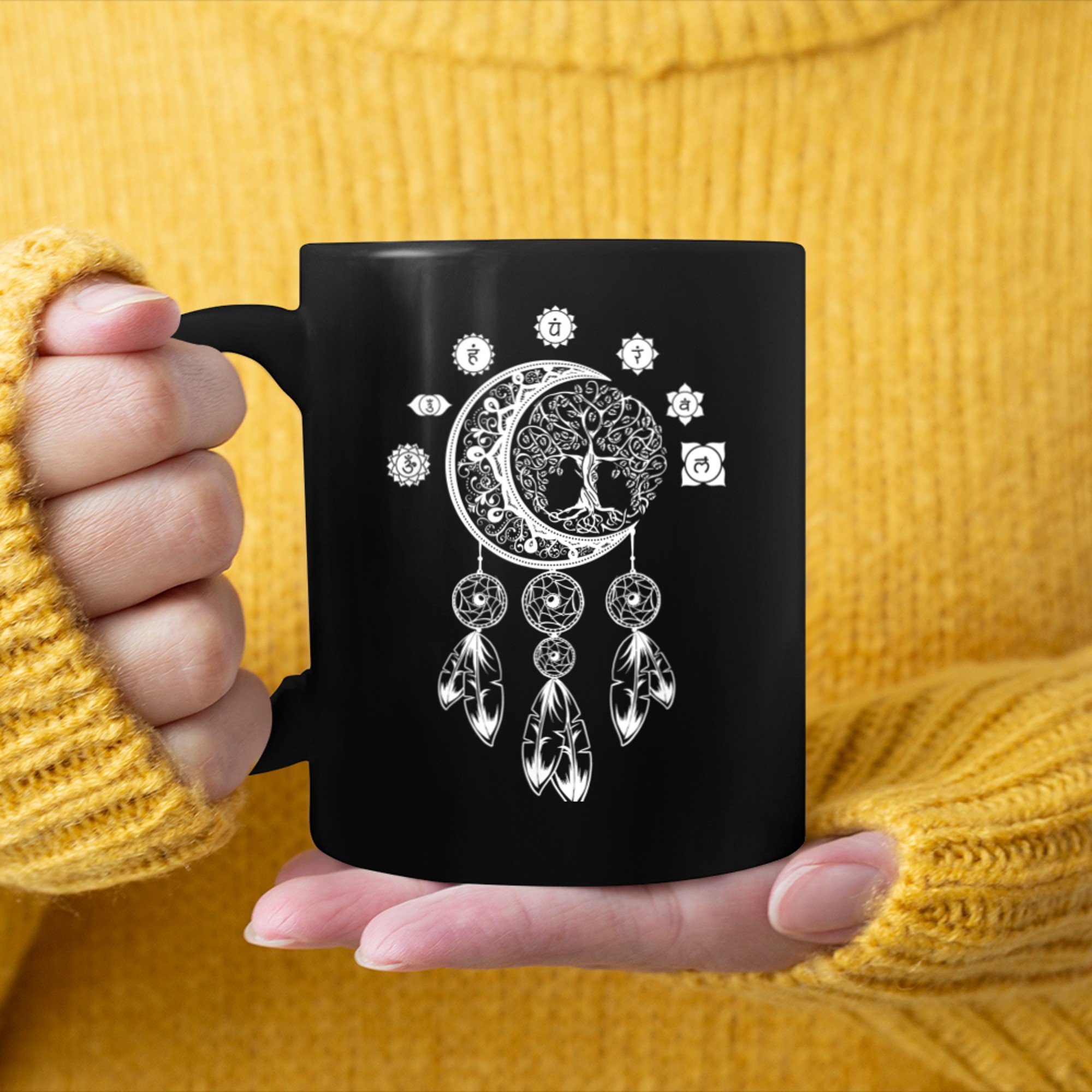 Chakra Tree Of Life Mandala Zen Yoga Om Symbol Buddhism (11) mug black