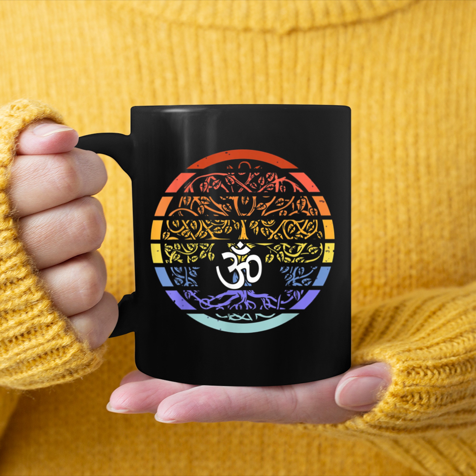 Chakra Tree Of Life Mandala Zen Yoga Om Symbol Buddhism (13) mug black