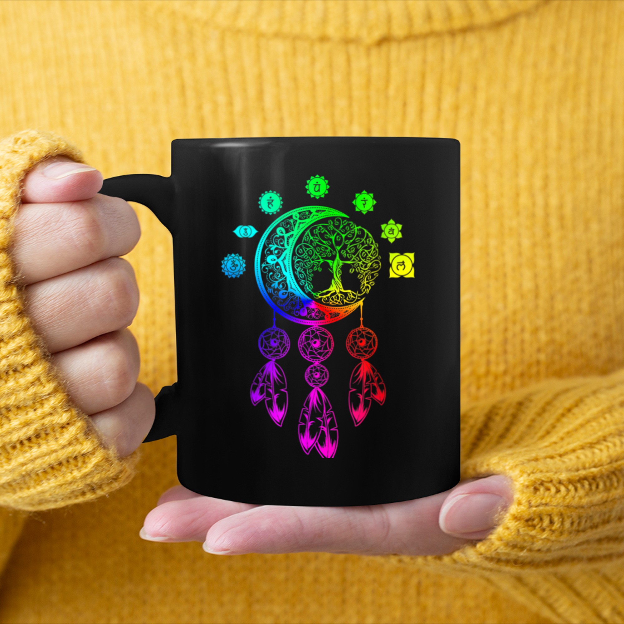 Chakra Tree Of Life Mandala Zen Yoga Om Symbol Buddhism (14) mug black