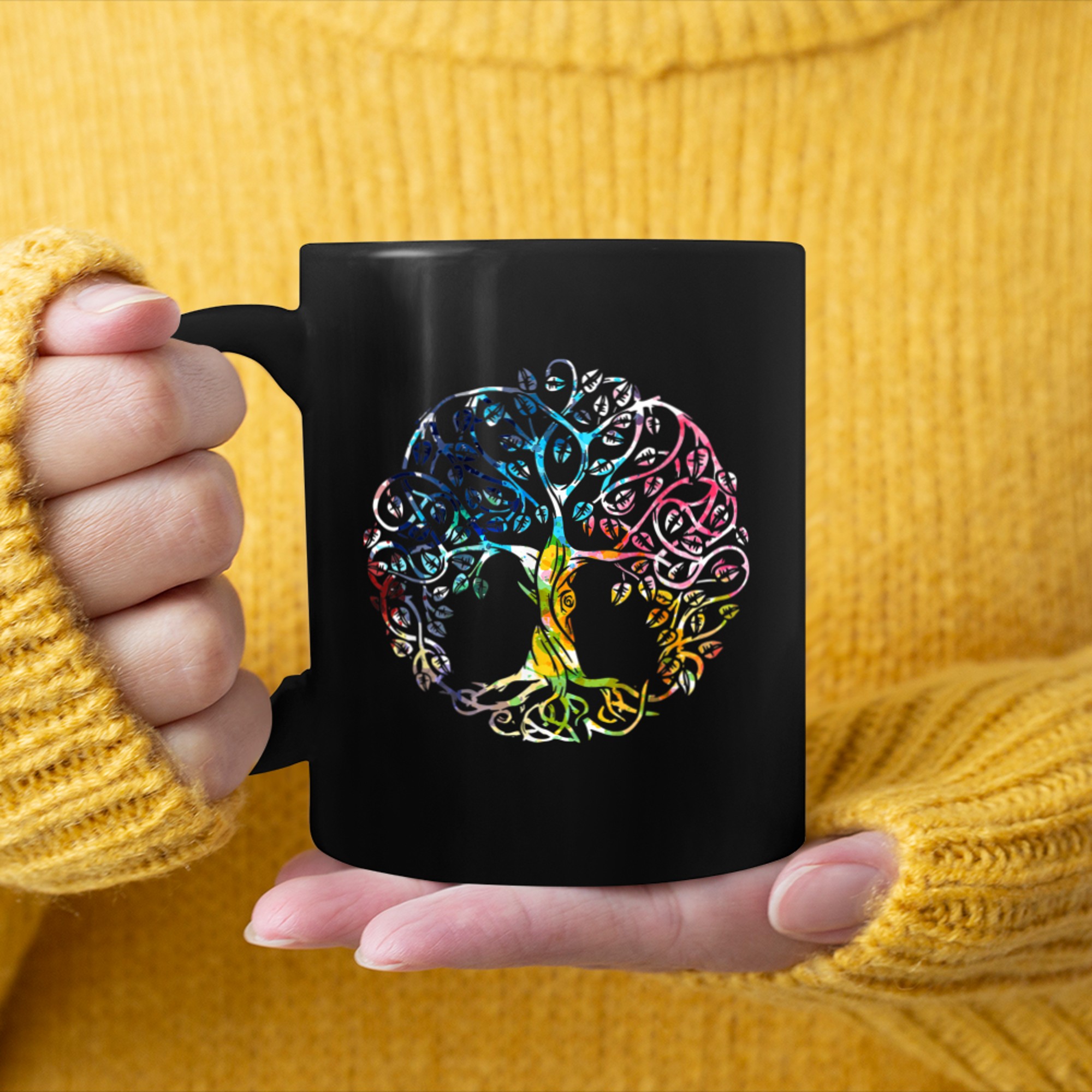 Chakra Tree Of Life Mandala Zen Yoga Om Symbol Buddhism (16) mug black