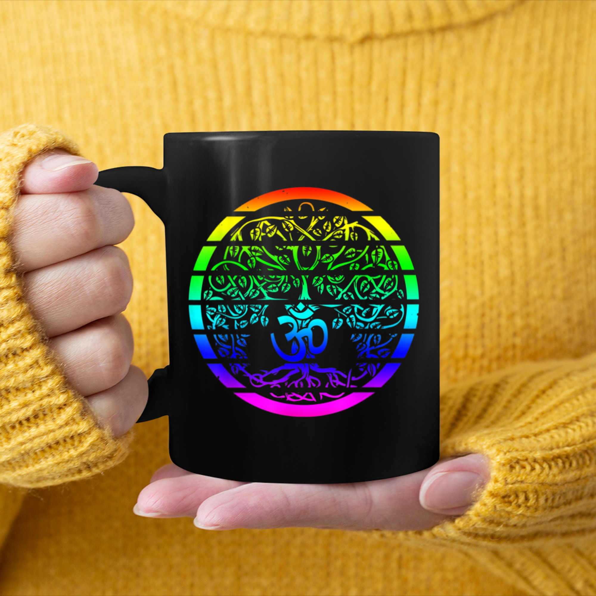 Chakra Tree Of Life Mandala Zen Yoga Om Symbol Buddhism (17) mug black