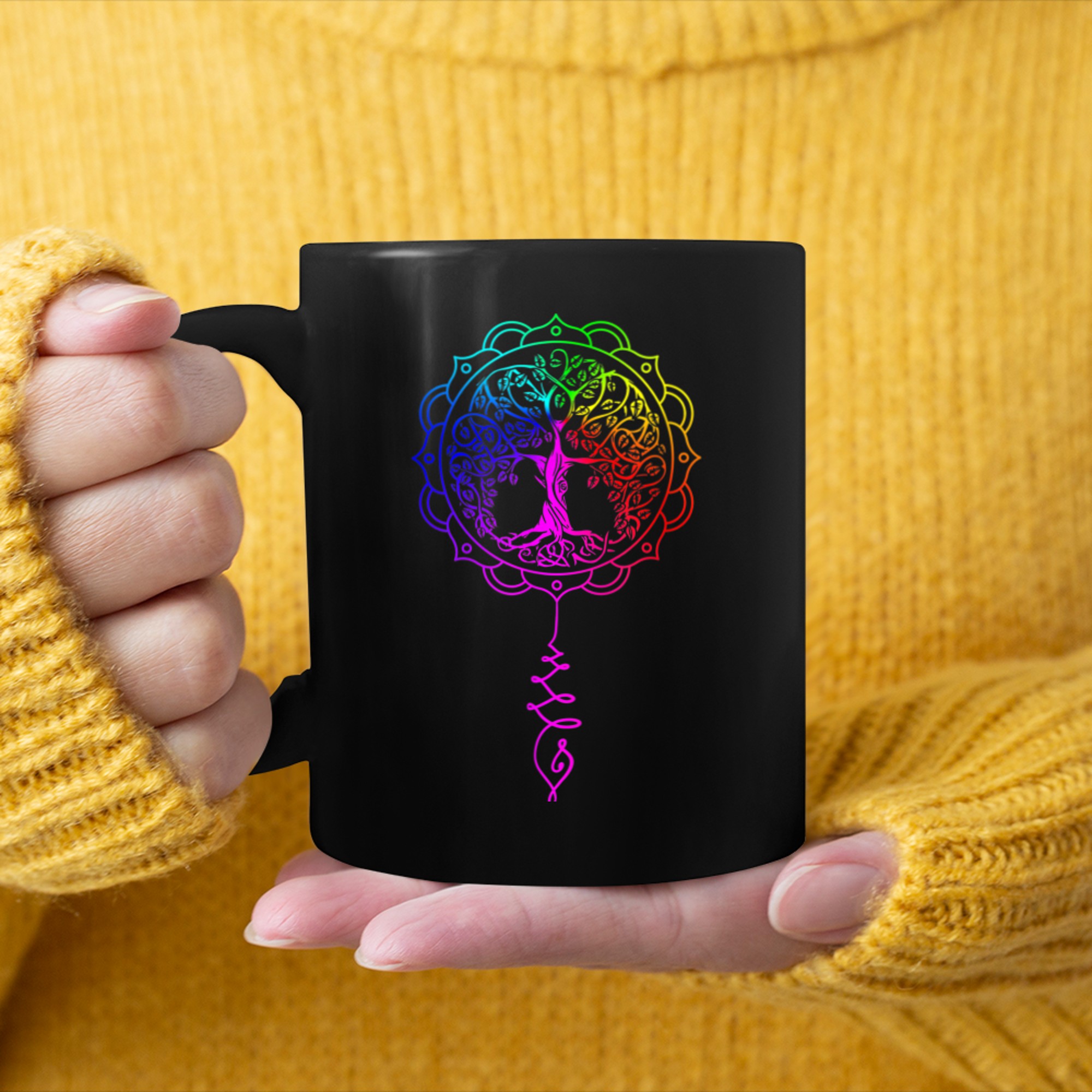 Chakra Tree Of Life Mandala Zen Yoga Om Symbol Buddhism (22) mug black