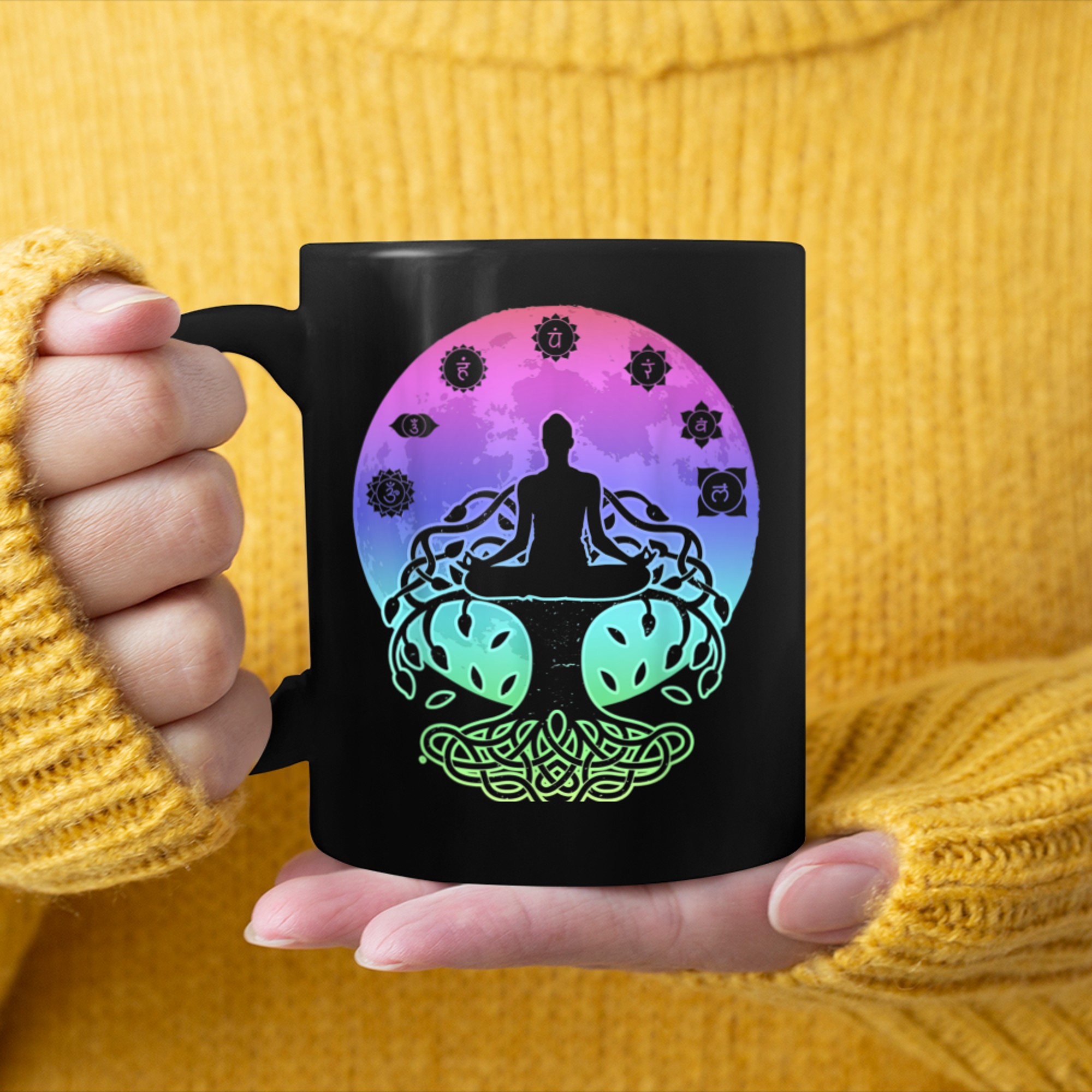 Chakra Tree Of Life Mandala Zen Yoga Om Symbol Buddhism (24) mug black