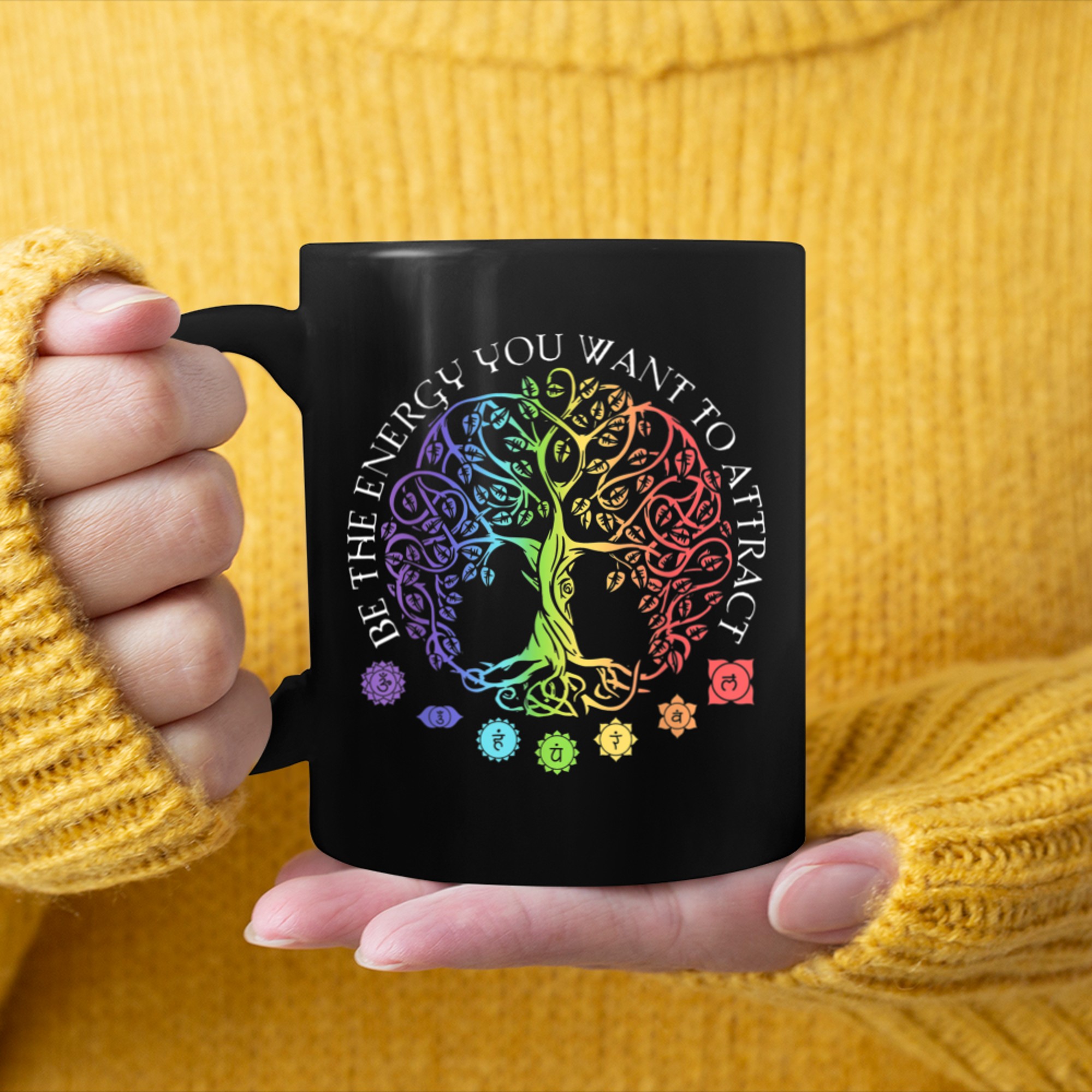 Chakra Tree Of Life Mandala Zen Yoga Om Symbol Buddhism (25) mug black