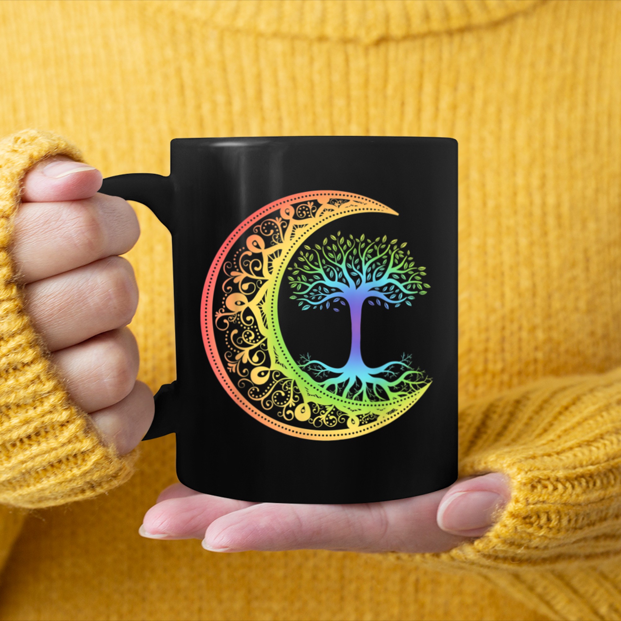 Chakra Tree Of Life Mandala Zen Yoga Om Symbol Buddhism (28) mug black