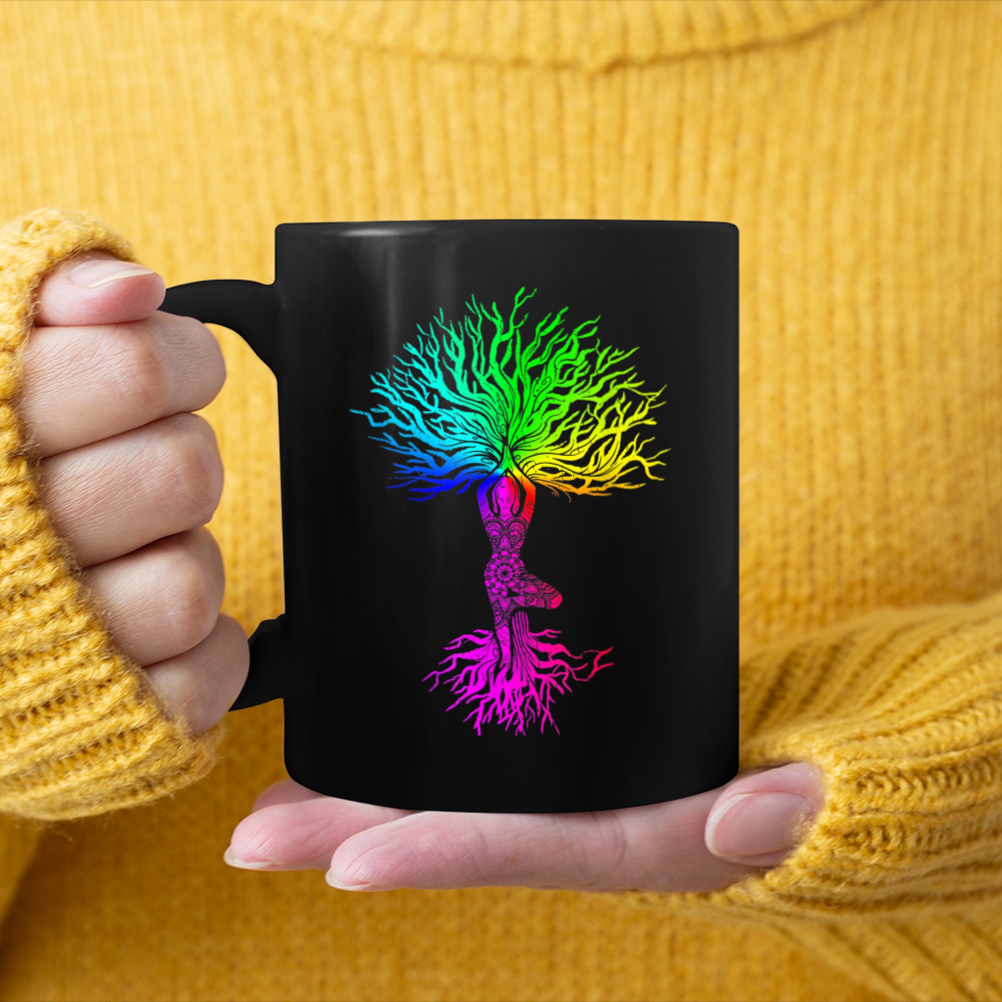 Chakra Tree Of Life Mandala Zen Yoga Om Symbol Buddhism (30) mug black