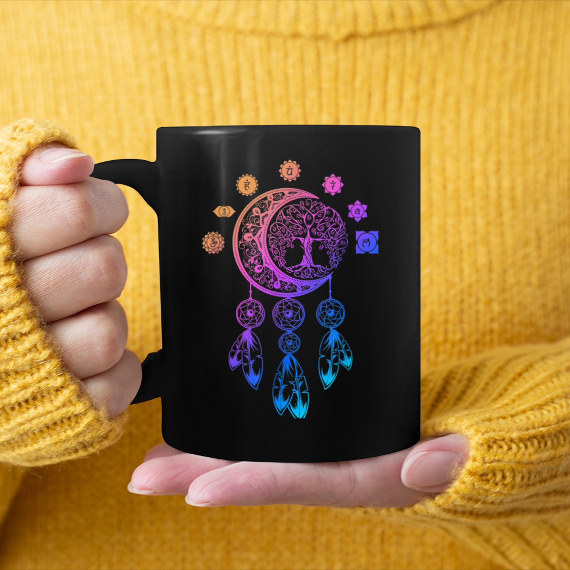 Chakra Tree Of Life Mandala Zen Yoga Om Symbol Buddhism (32) mug black